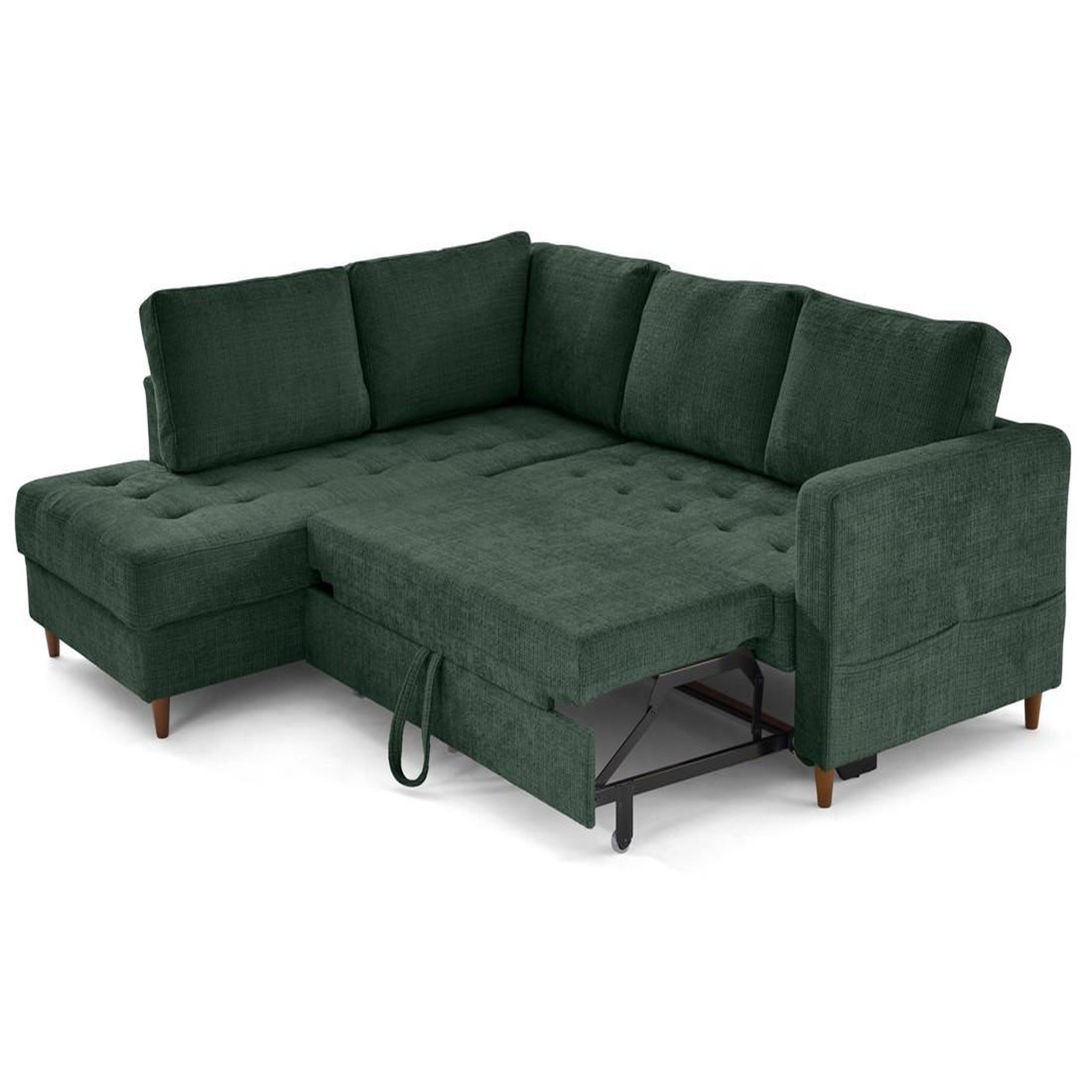 Voir la diapositive 2 : BEST MOBILIER Anna - canapé d'angle gauche 5 places convertible en velours texturé