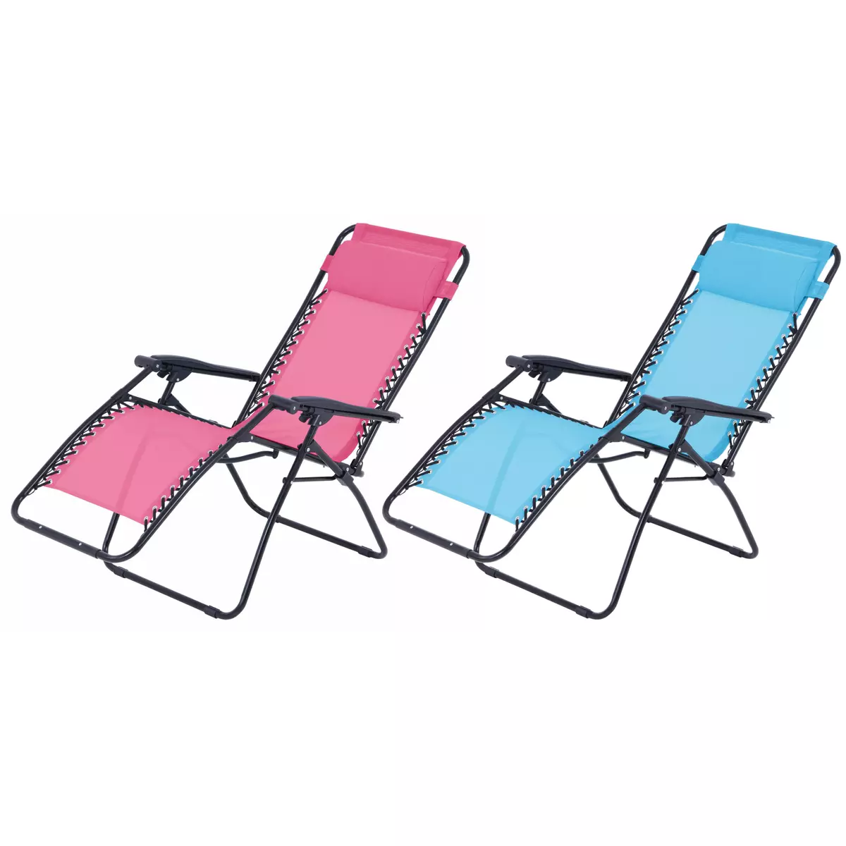 O'Colors Lot de 2 fauteuils relax de jardin - O'Colors - Multi positions - Bleu et rose