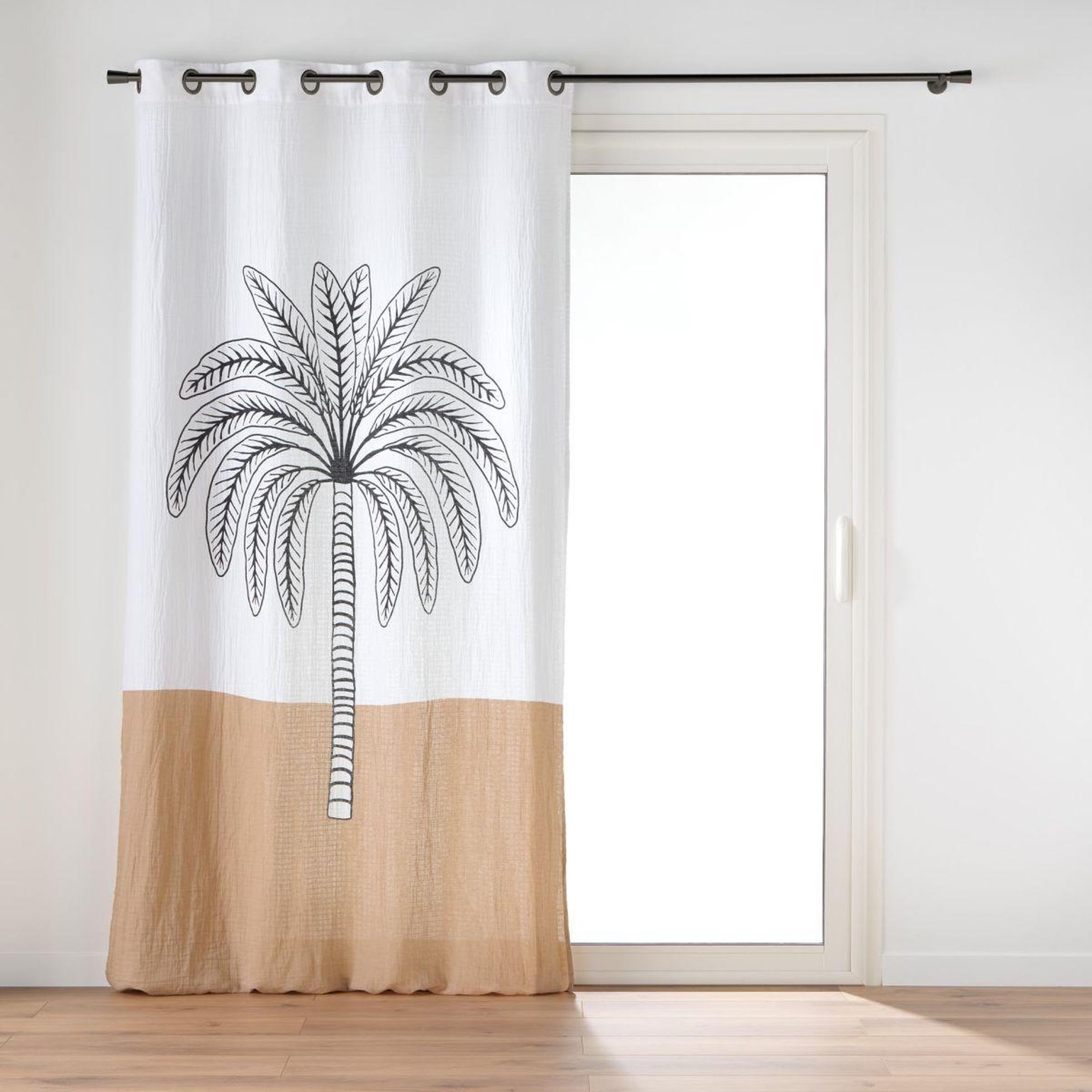 Douceur d'Intérieur Rideau à œillets en gaze de coton  oasia  140x240cm blanc & camel