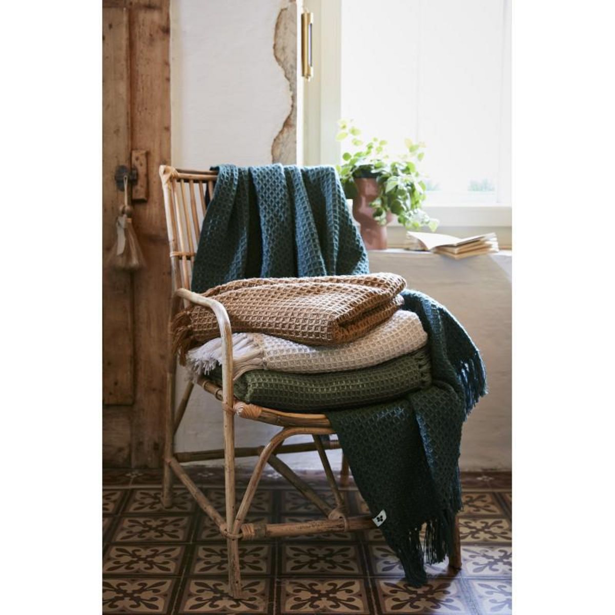 L EFFET PAPILLON Plaid à franges nid d'abeille  Gabin  toutes dimensions -  - 130 x 160 cm