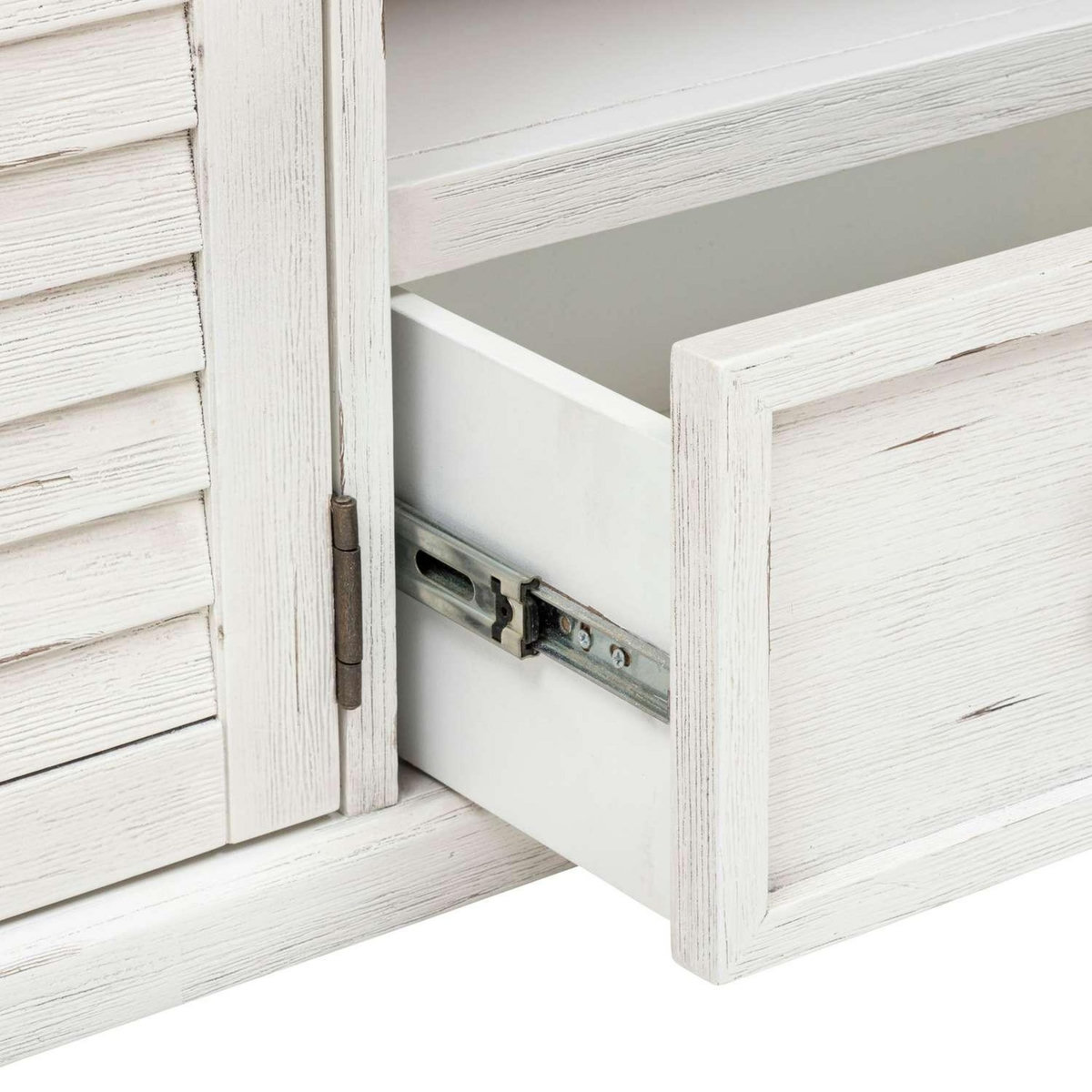 ATMOSPHERA Meuble TV 2 portes et 1 tiroir en bois OLBIA - Blanc et beige