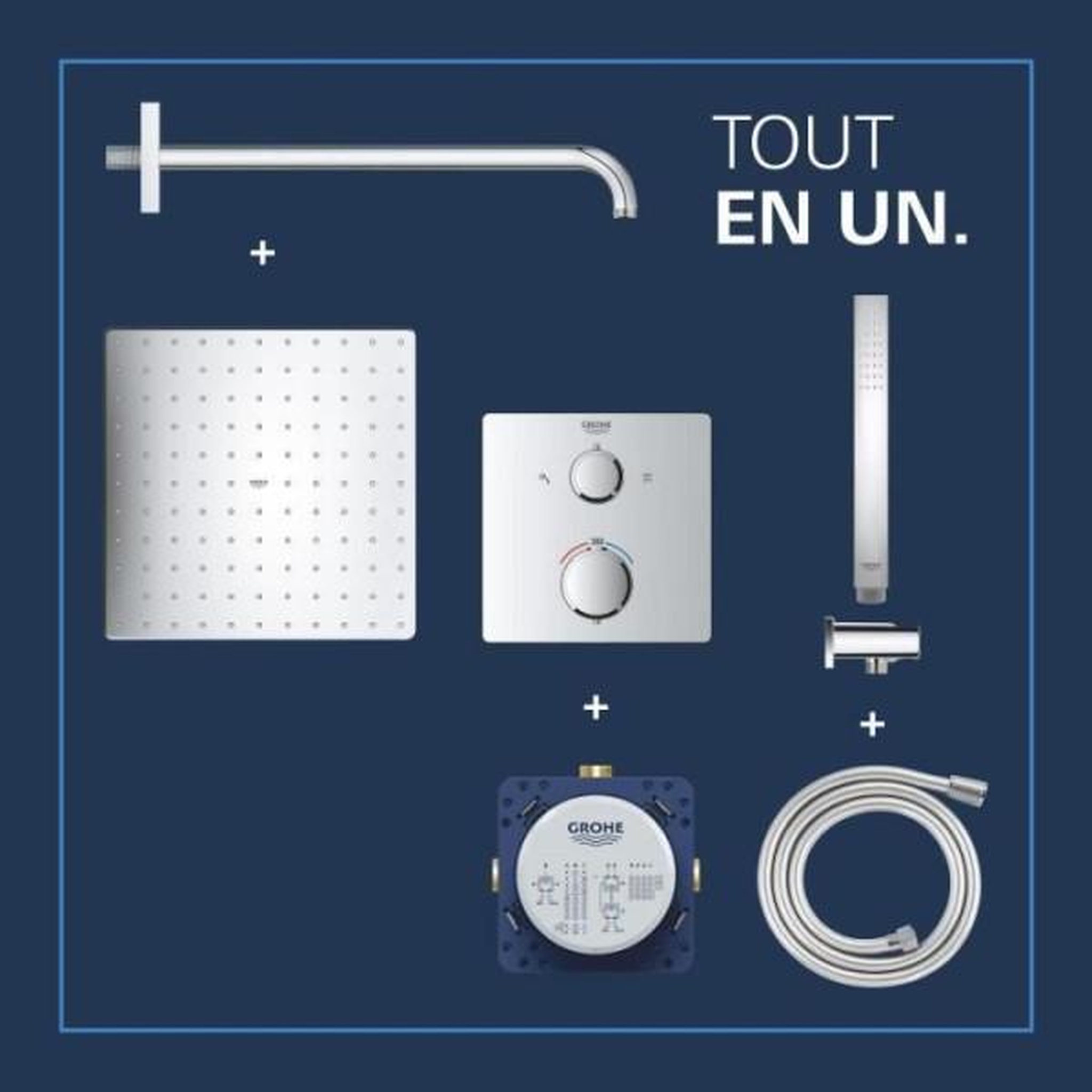 Voir la diapositive 4 : Grohe Ensemble de douche encastré - 1 jet - mitigeur thermostatique - grohe - 34881000 - gris