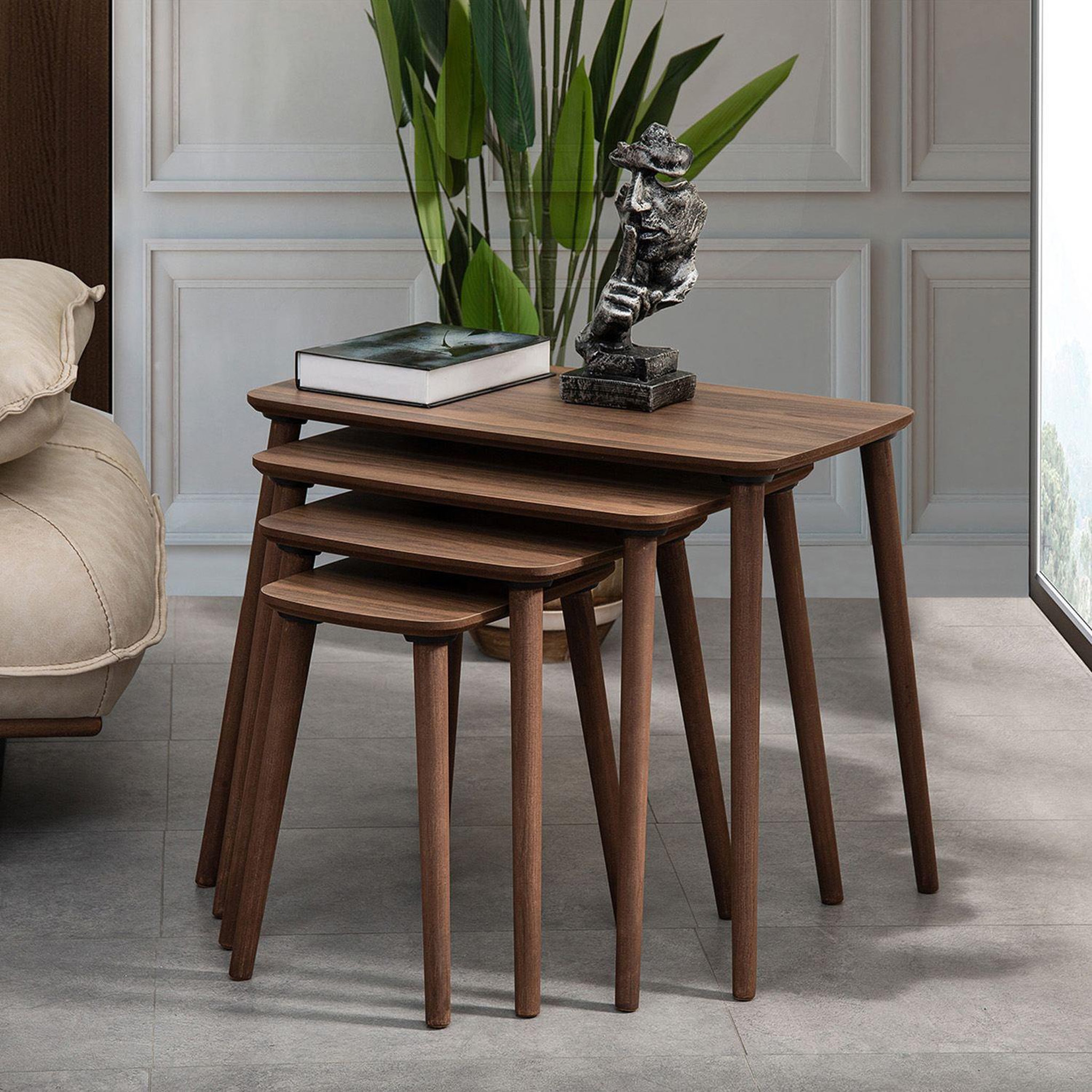 Voir la diapositive 2 : Habitat et Jardin Table gigogne (4 pièces) en bois  luci  70 x 40 x 55 cm - noyer