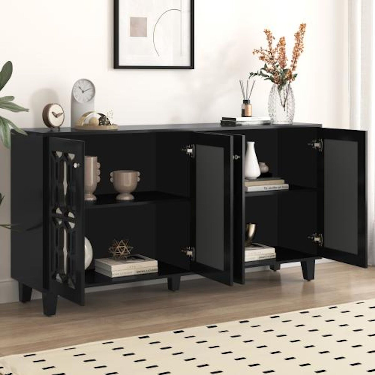 MERAX Buffet 4 porte(s) 0 tiroir(s) - 160 cm noir mdf
