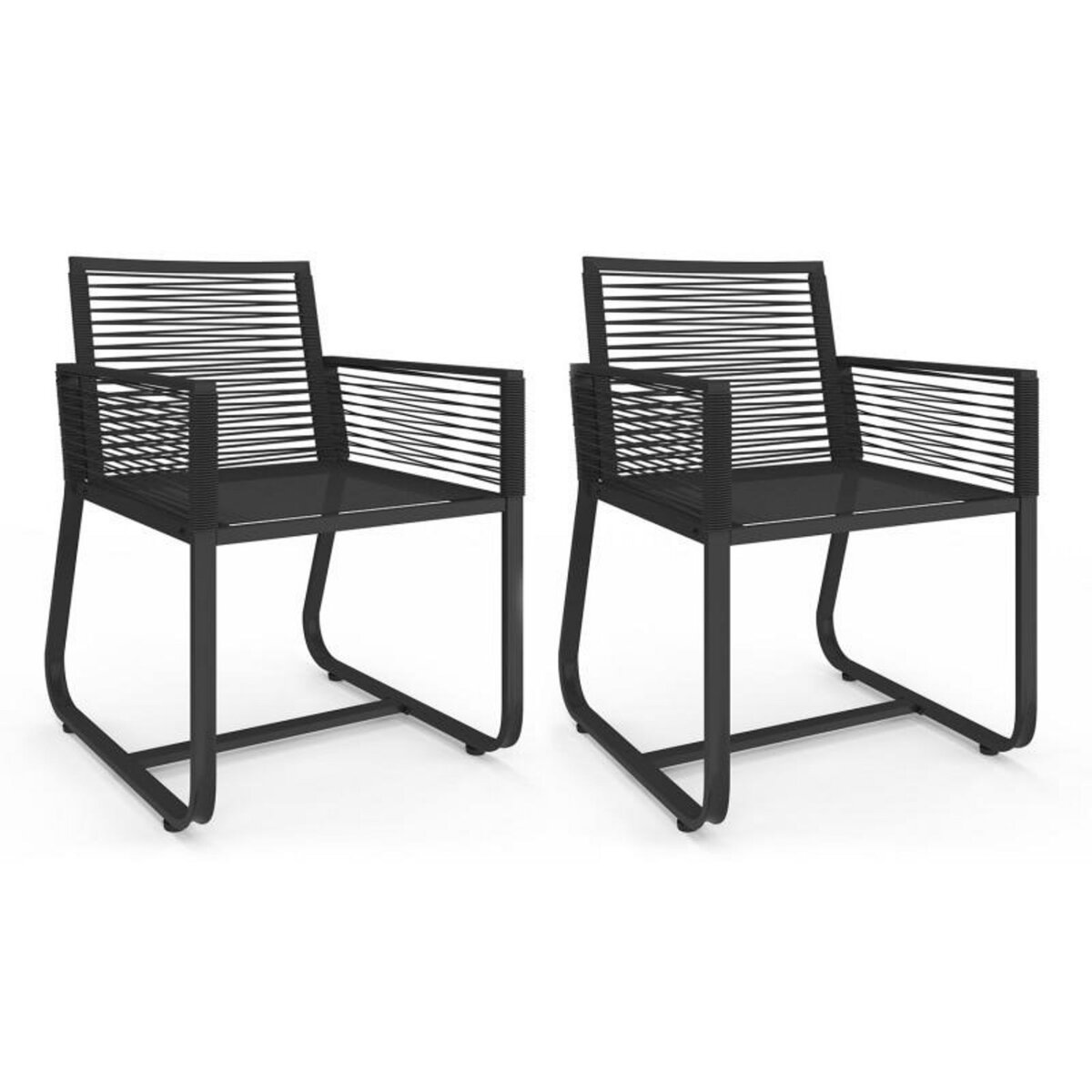 ID MARKET Lot de 2 fauteuils de jardin ODESSA métal et cordage noir