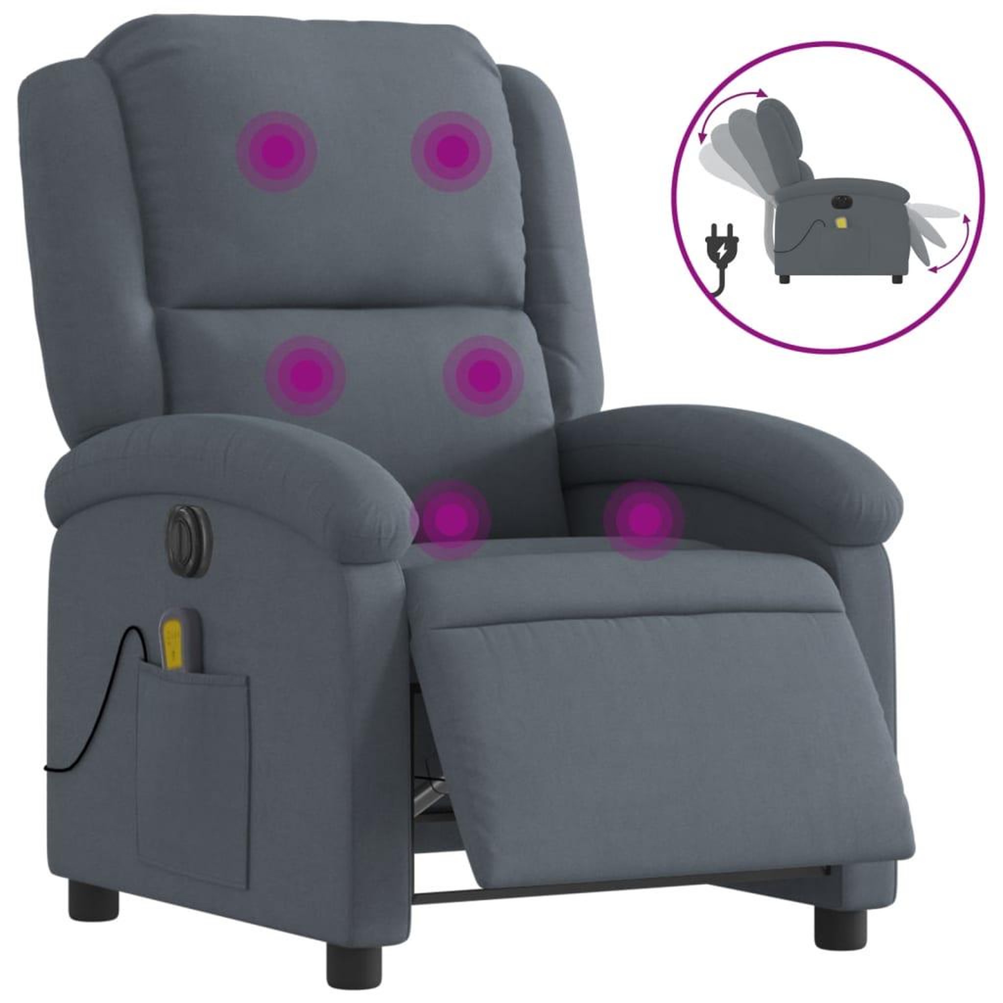 Voir la diapositive 2 : VIDAXL Fauteuil inclinable de massage electrique gris fonce velours