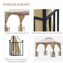 Voir la diapositive 5 : OUTSUNNY Pavillon de jardin tonnelle barnum style colonial double toit toiles moustiquaires amovibles zippées dim. 2,95L x 2,95l x 2,75H m beige noir