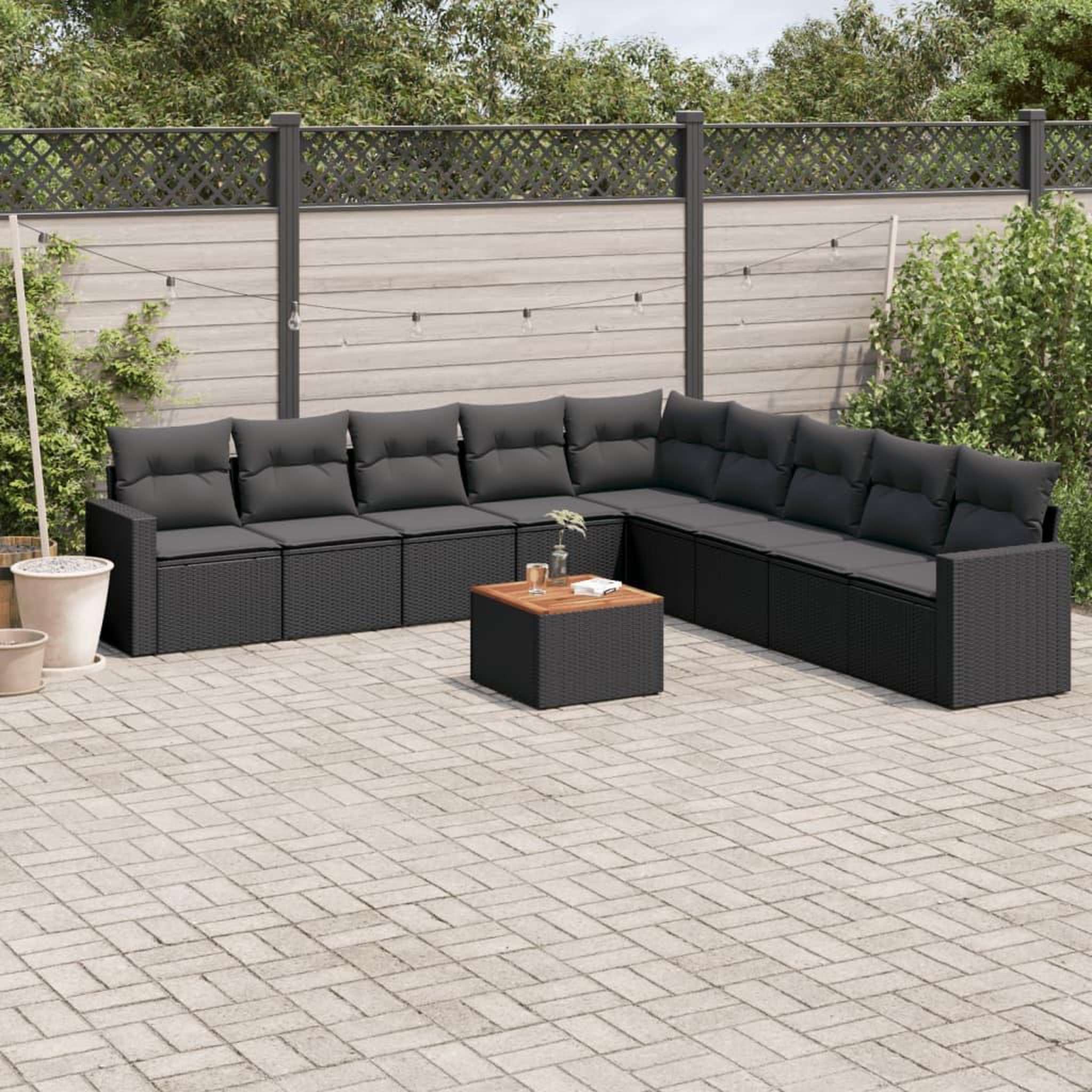 VIDAXL Salon de jardin 10 pcs avec coussins noir resine tressee