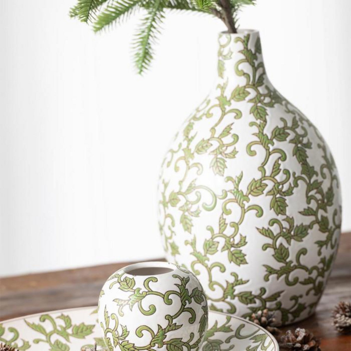 Paris Prix Vase Rond en Porcelaine  Yezi  33cm Vert & Blanc