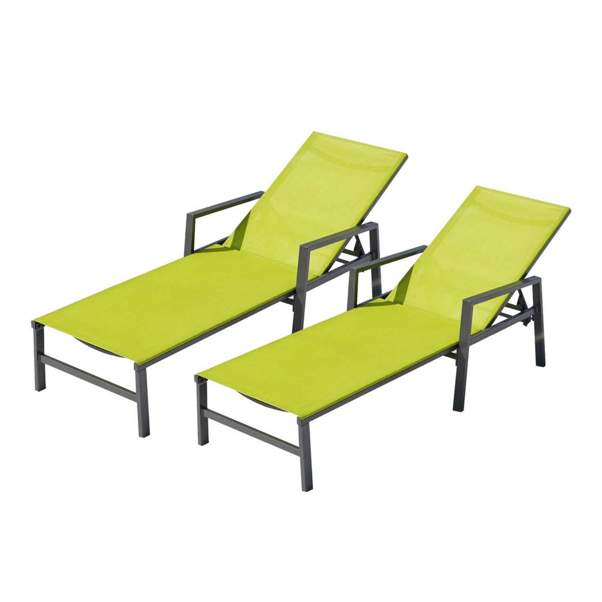 CONCEPT USINE Lot de 2 transats en aluminium gris foncé et vert BARI