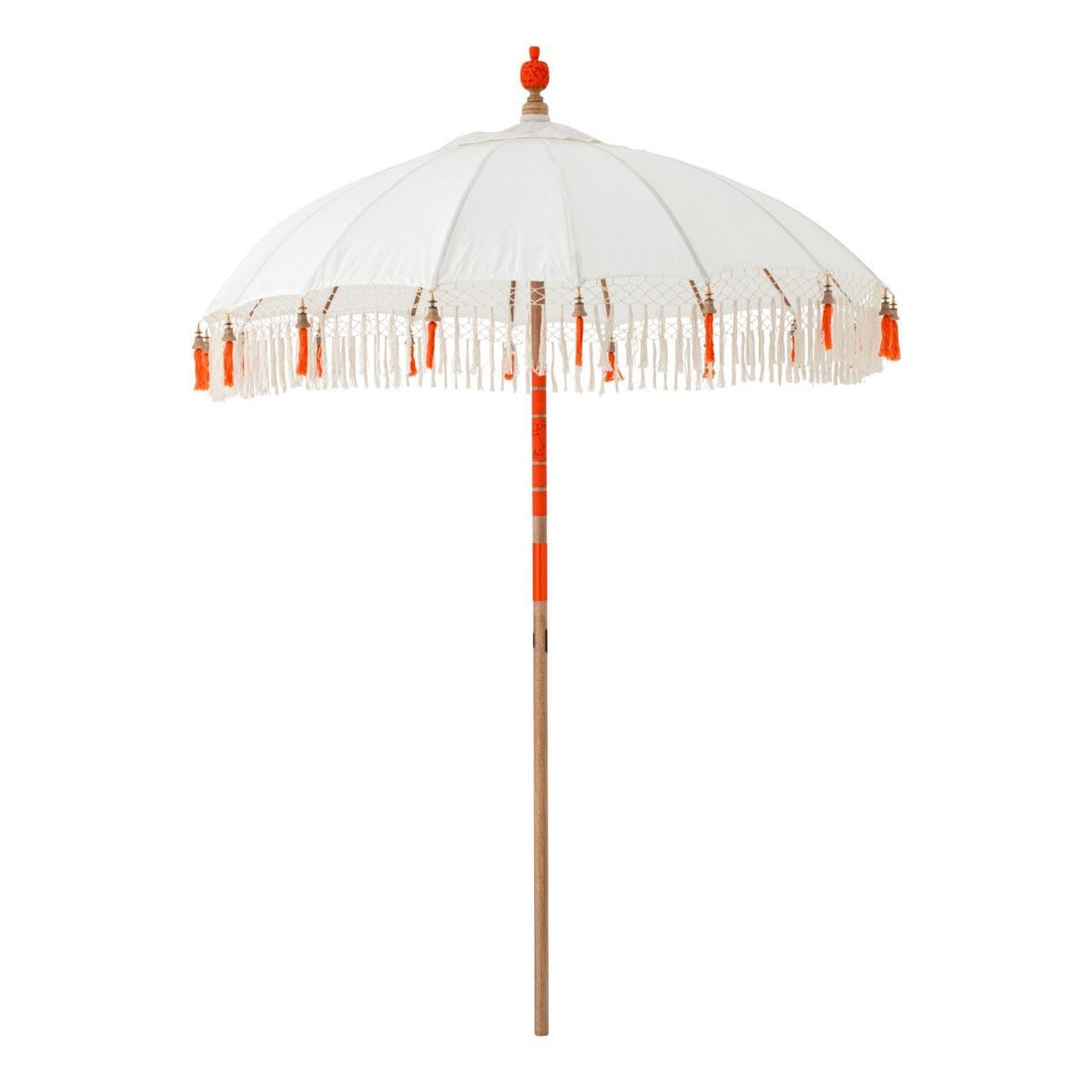 J-LINE Parasol rond à franges  flavie  180cm écru & orange