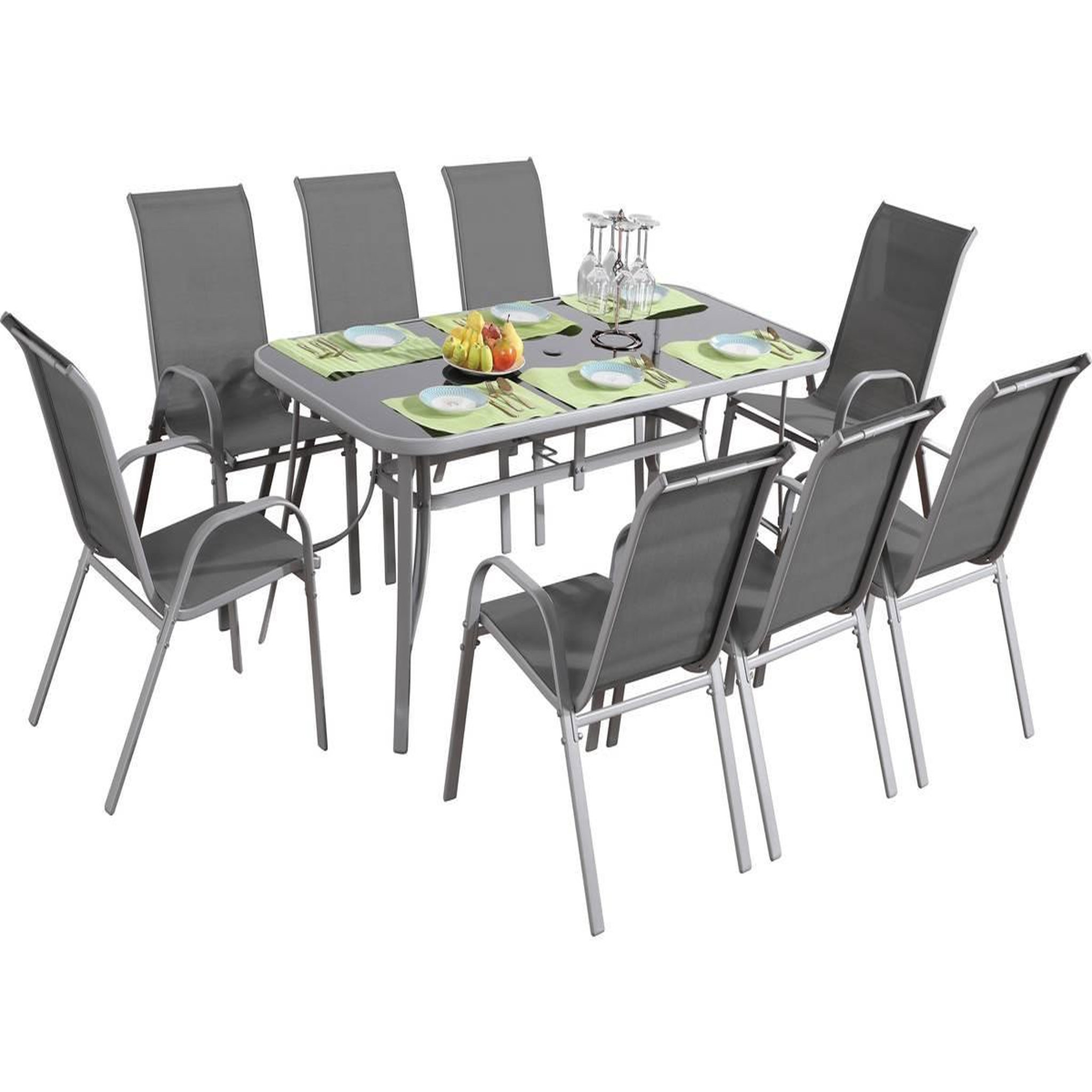Habitat et Jardin Table et chaises de jardin en textilène  cordoba + Porto  8 personnes gris clair