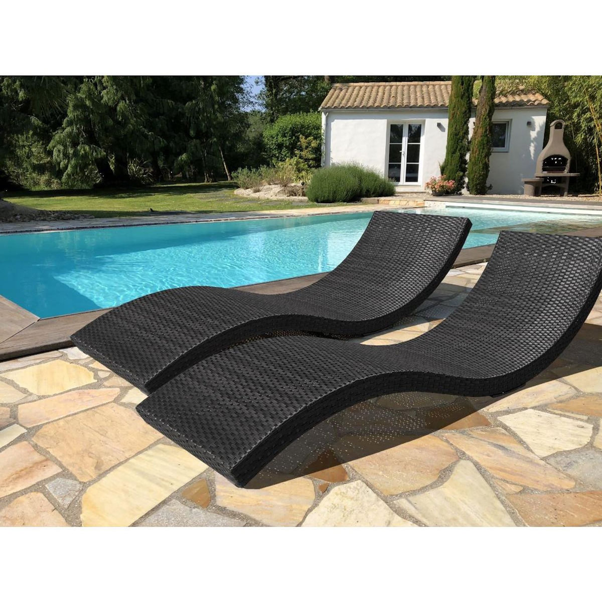 Paris Prix Lot de 2 Bains de Soleil Empilables  Cancun  190cm Noir