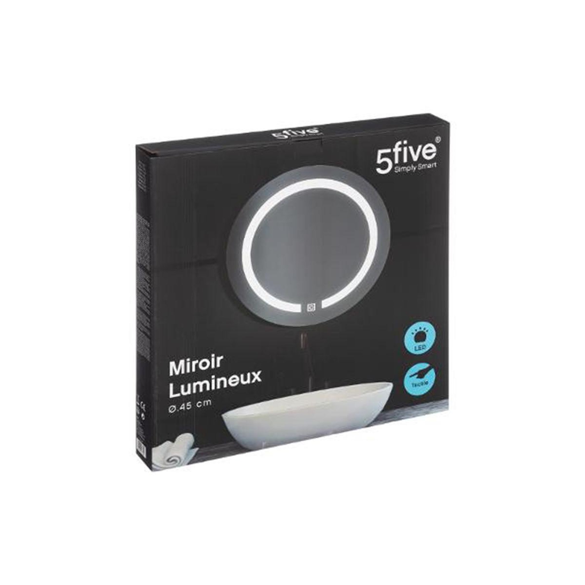 Voir la diapositive 2 : FIVE Miroir mural rond tactile  led  45cm transparent