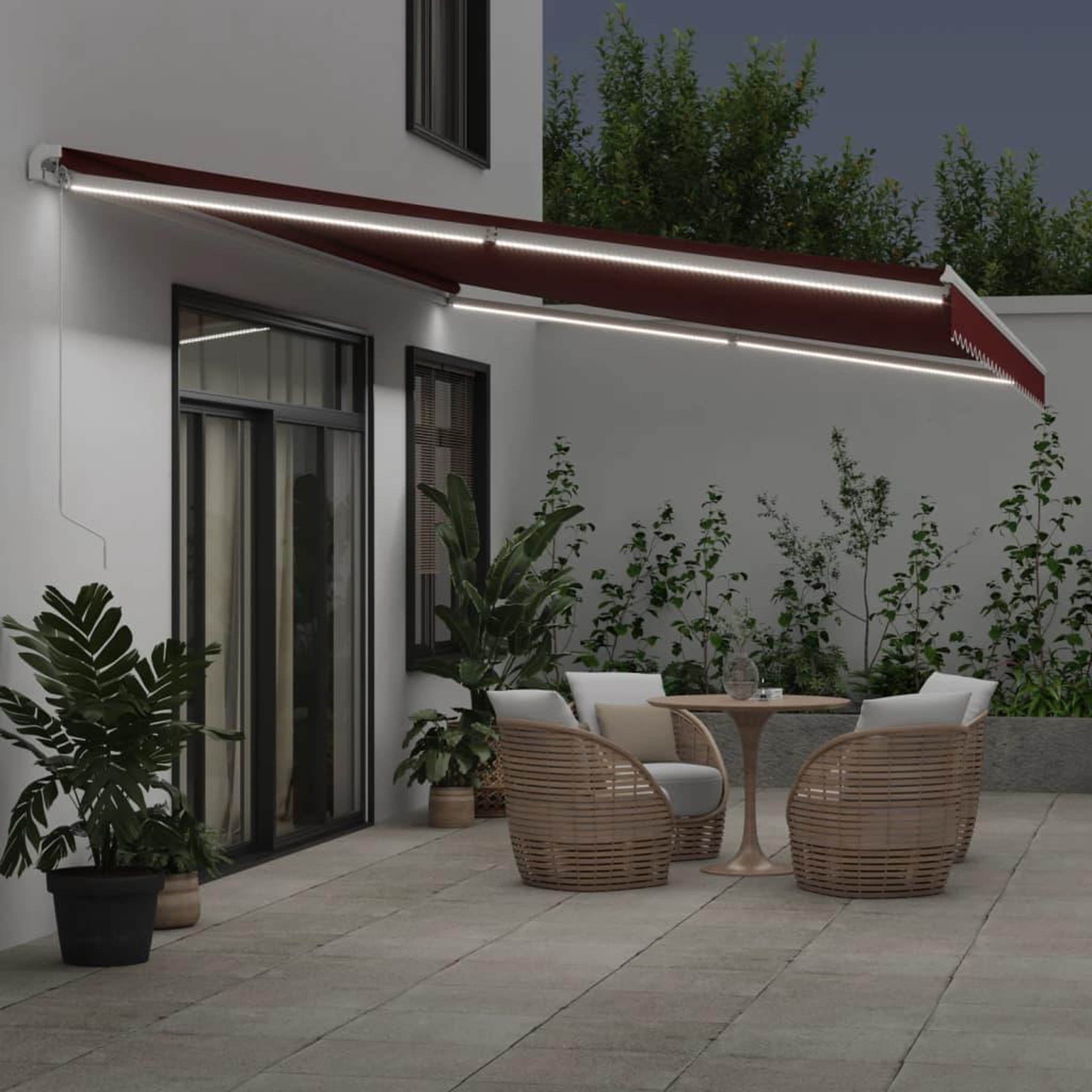 Voir la diapositive 3 : VIDAXL Auvent manuel retractable avec LED bordeaux 600x300 cm