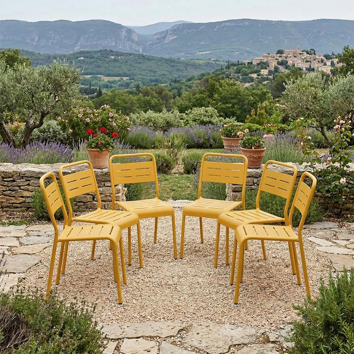 CONCEPT USINE Lot de 6 chaises de jardin empilables jaunes BERGAME