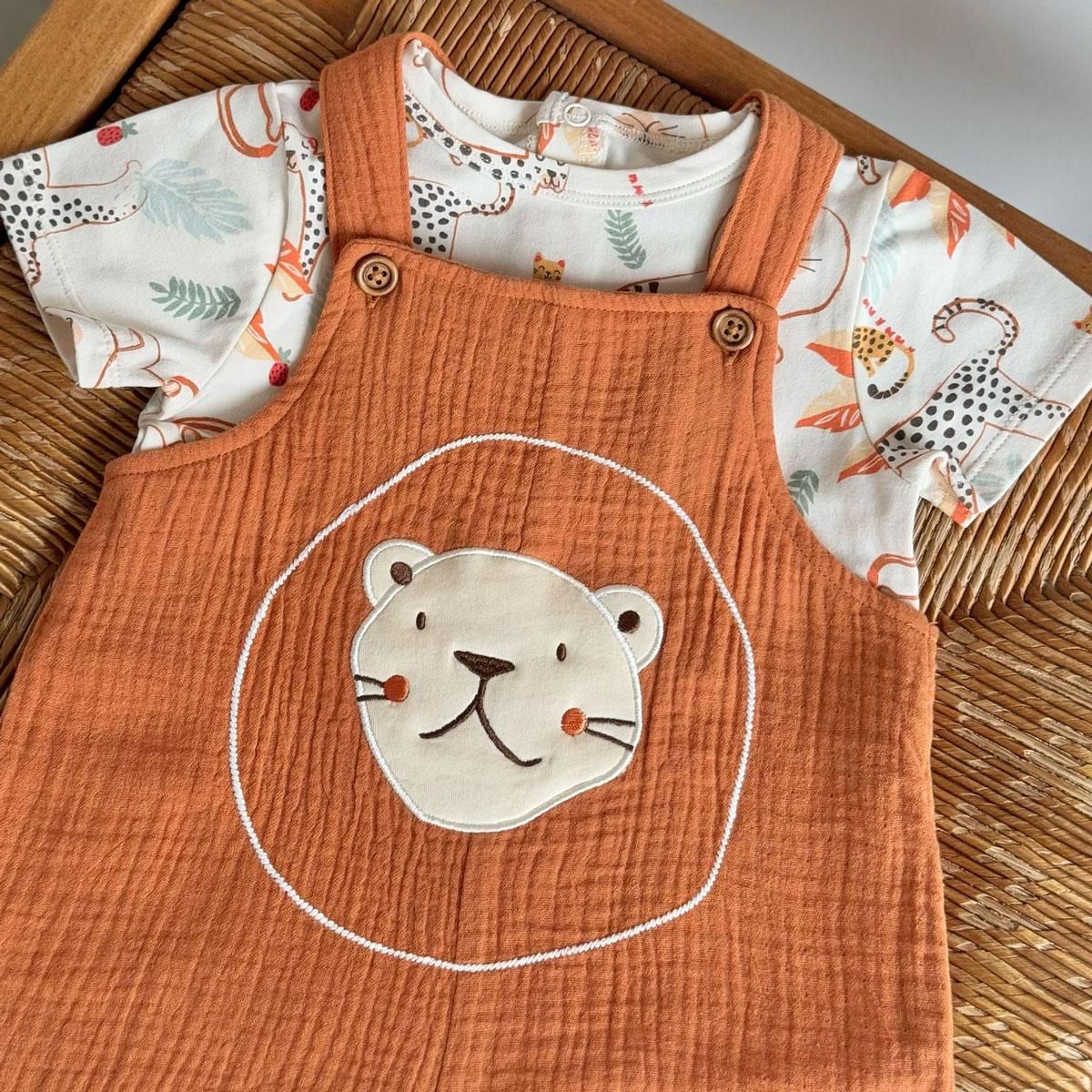 Petit Béguin Ensemble salopette bébé en gaze de coton et t-shirt Tango