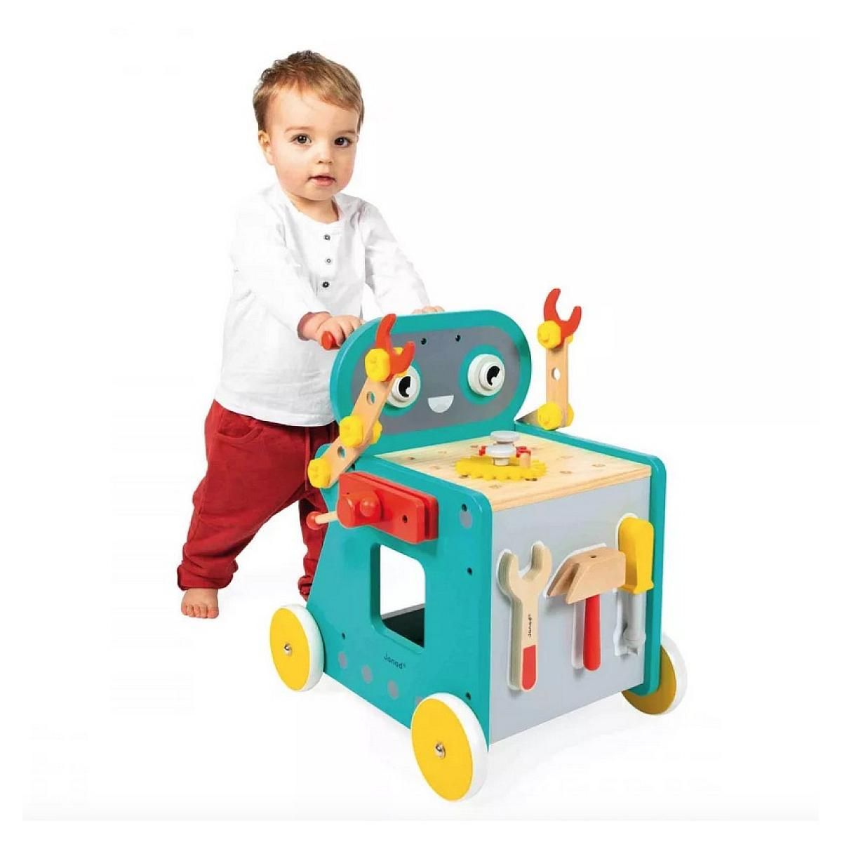 Juratoys-Janod Chariot Robot Bricoleur pour Enfants Janod - Jeu Éducatif en Bois
