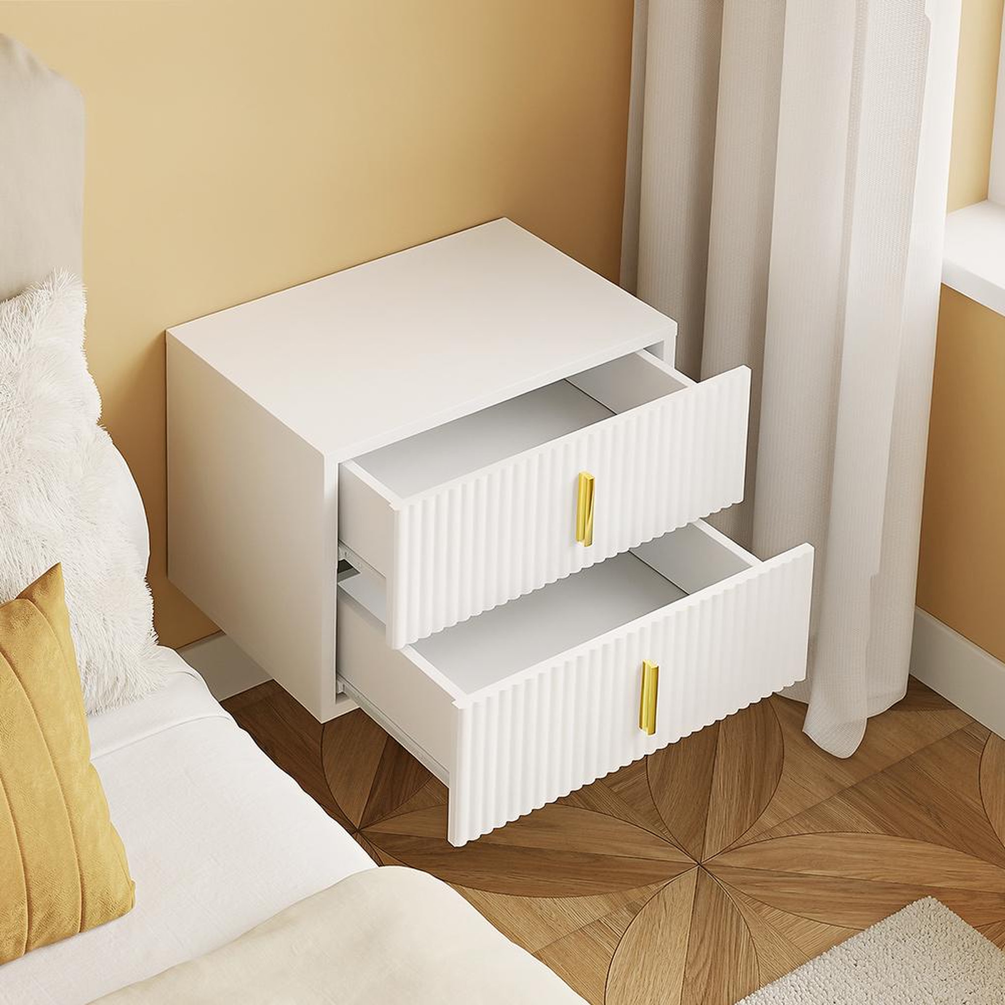 Voir la diapositive 5 : SOBUY Chevet 2 Tiroirs Blanc 40x30x30cm FBT177-E-W