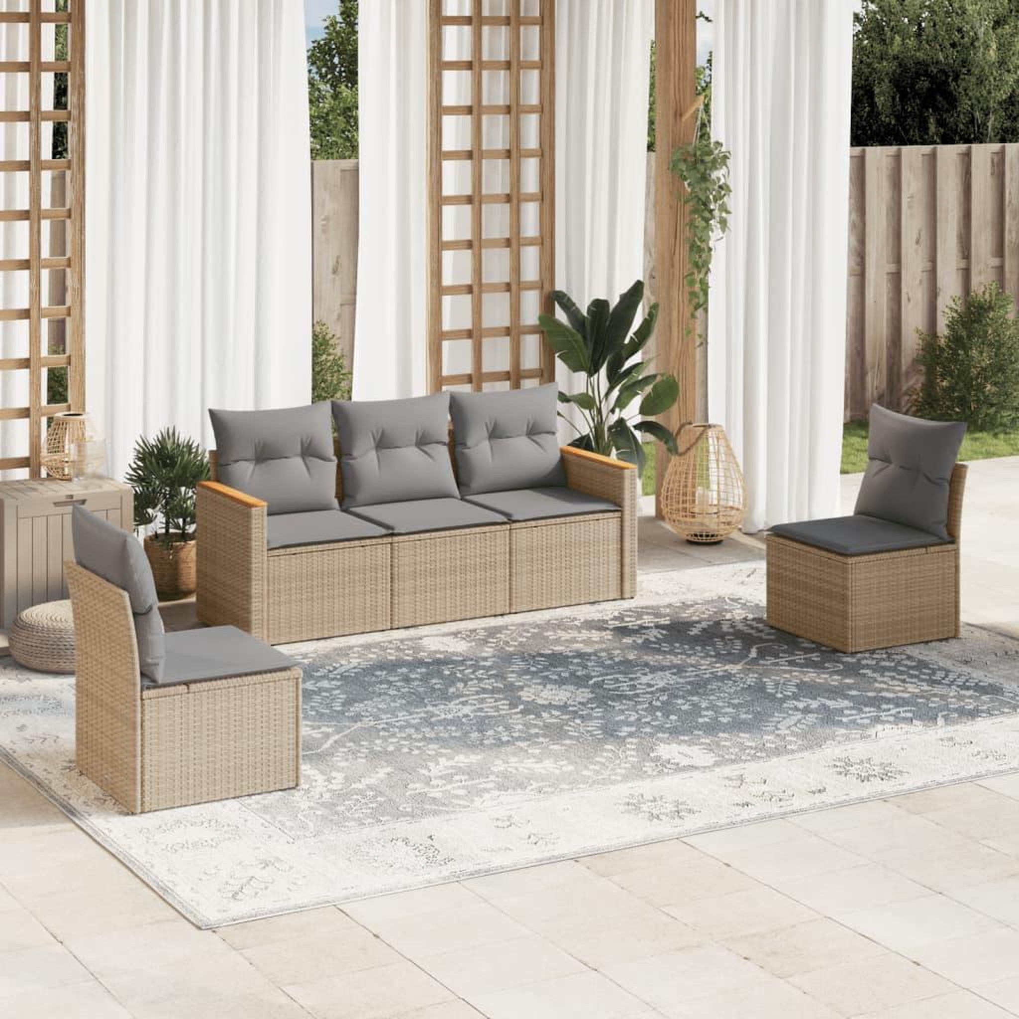 VIDAXL Salon de jardin avec coussins 5 pcs beige resine tressee