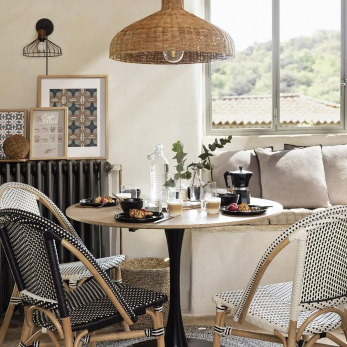 ATMOSPHERA Chaise Bistrot en Rotin  Trecia  84cm Blanc