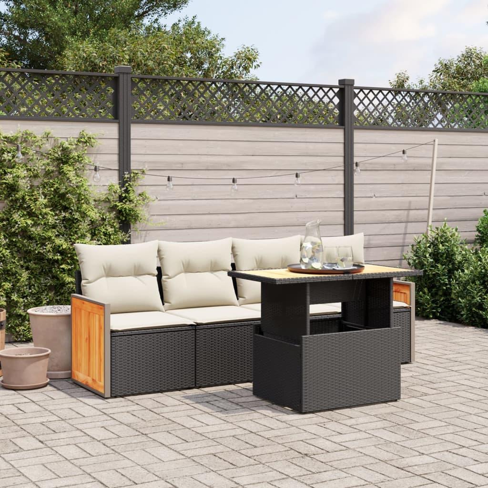 VIDAXL Salon de jardin 5 pcs avec coussins noir resine tressee