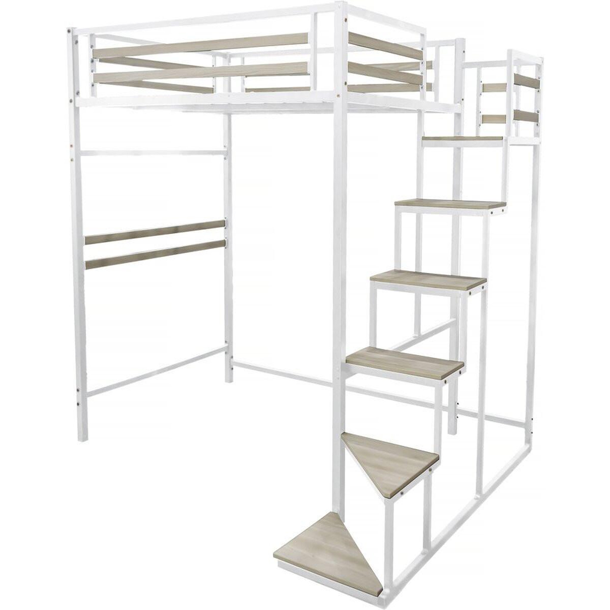 Habitat et Jardin Lit mezzanine en métal avec escalier  lena  - 140 x 190 cm - blanc
