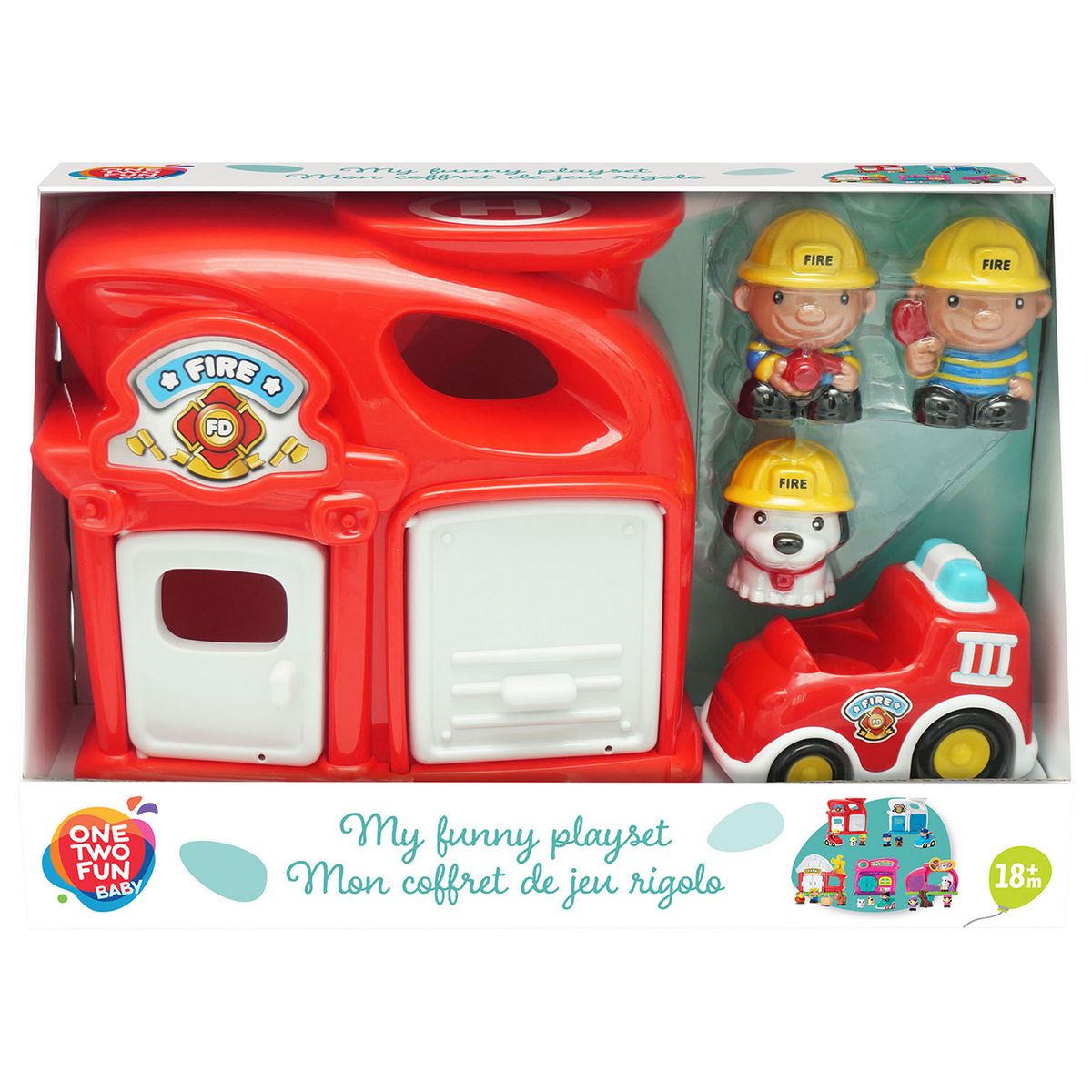 One Two Fun Mon coffret de jeu rigolo - coffret Pompier avec personnages et accessoires