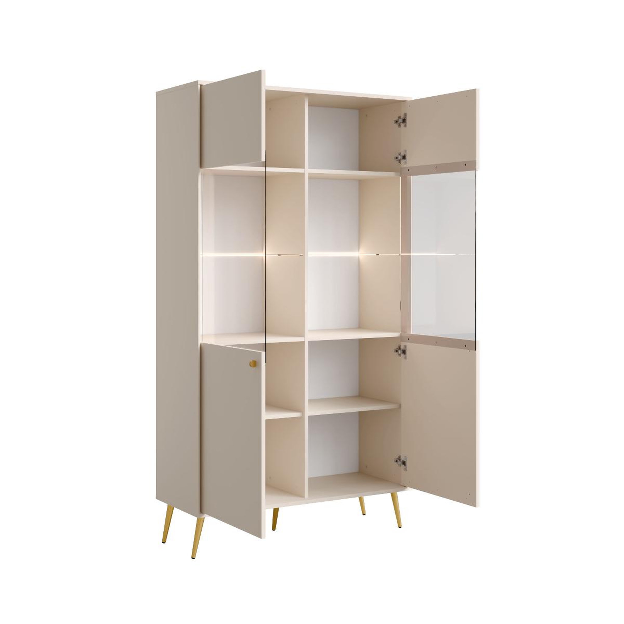Voir la diapositive 3 : JLC KREATION Argentier vitré moderne beige cachemire et pied or ezia