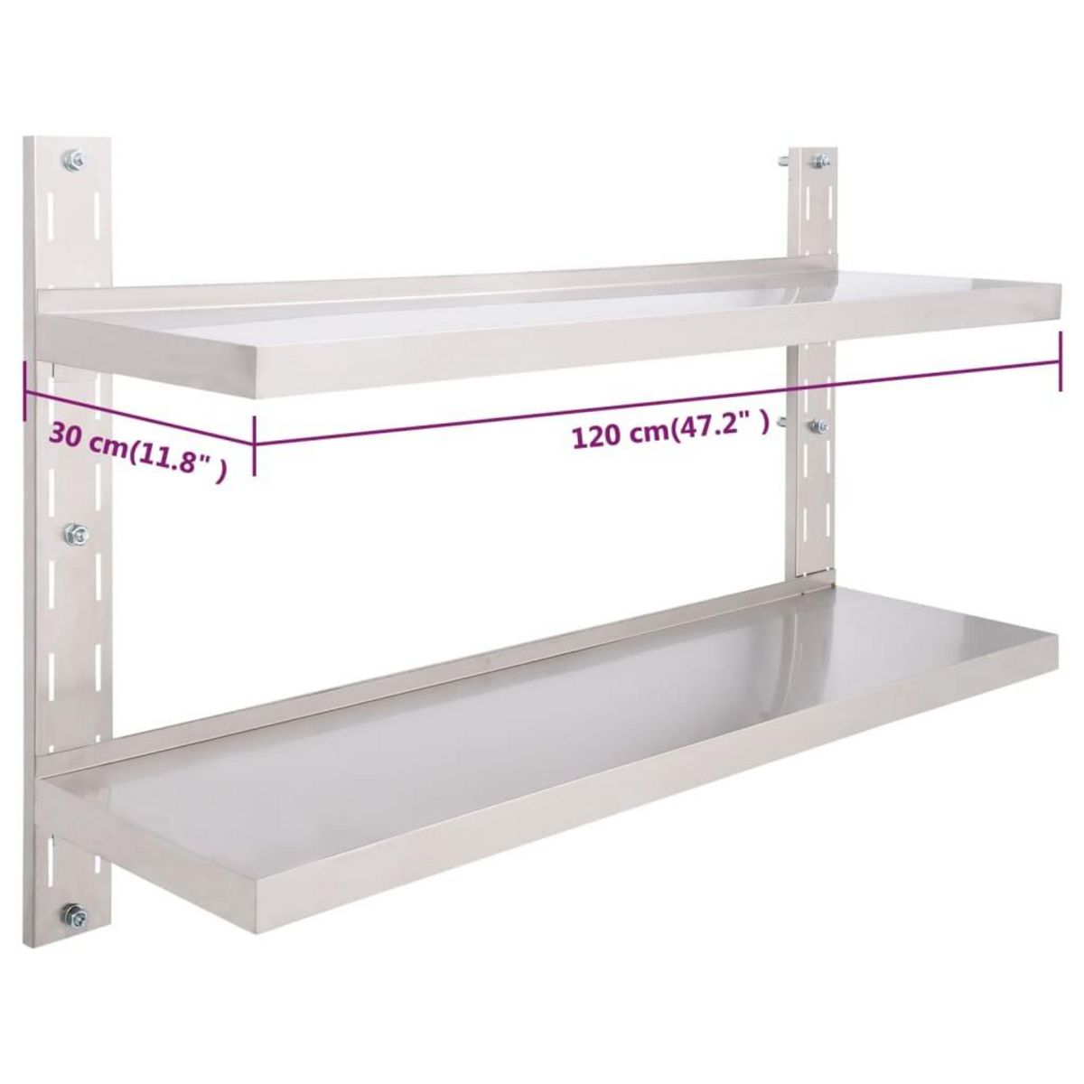 VIDAXL Etagere murale a 2 niveaux Acier inoxydable 120x30 cm