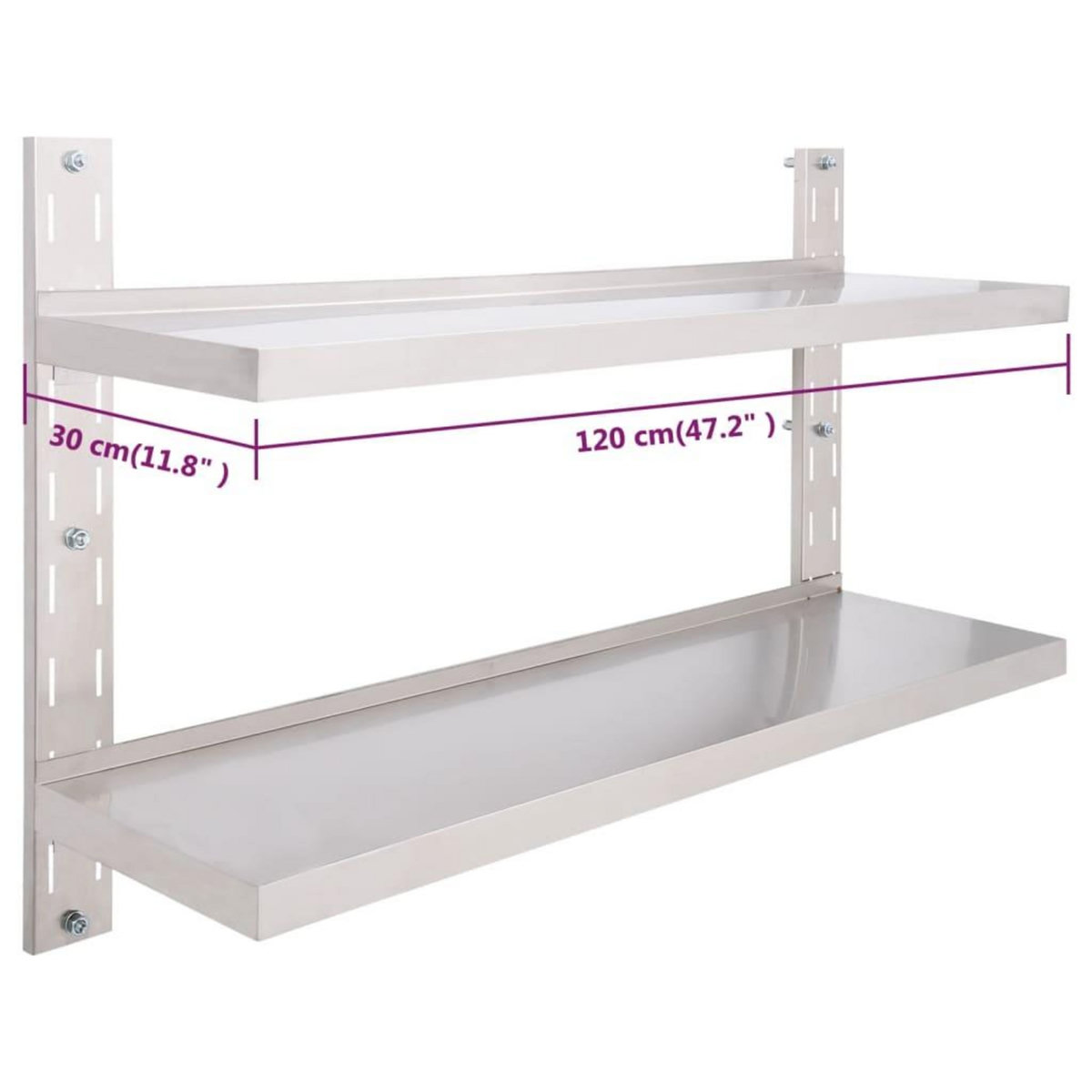 VIDAXL Etagere murale a 2 niveaux Acier inoxydable 120x30 cm