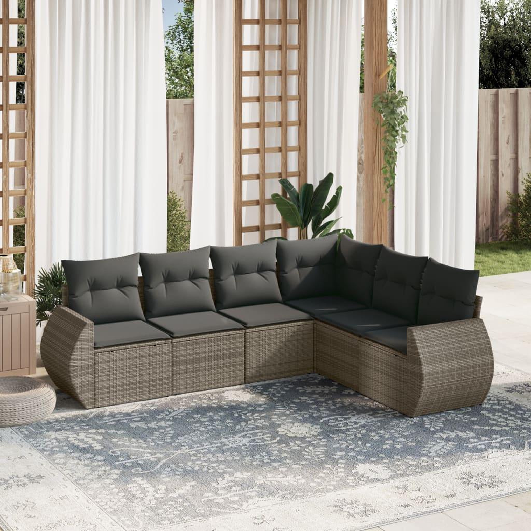 VIDAXL Salon de jardin 6 pcs avec coussins gris resine tressee