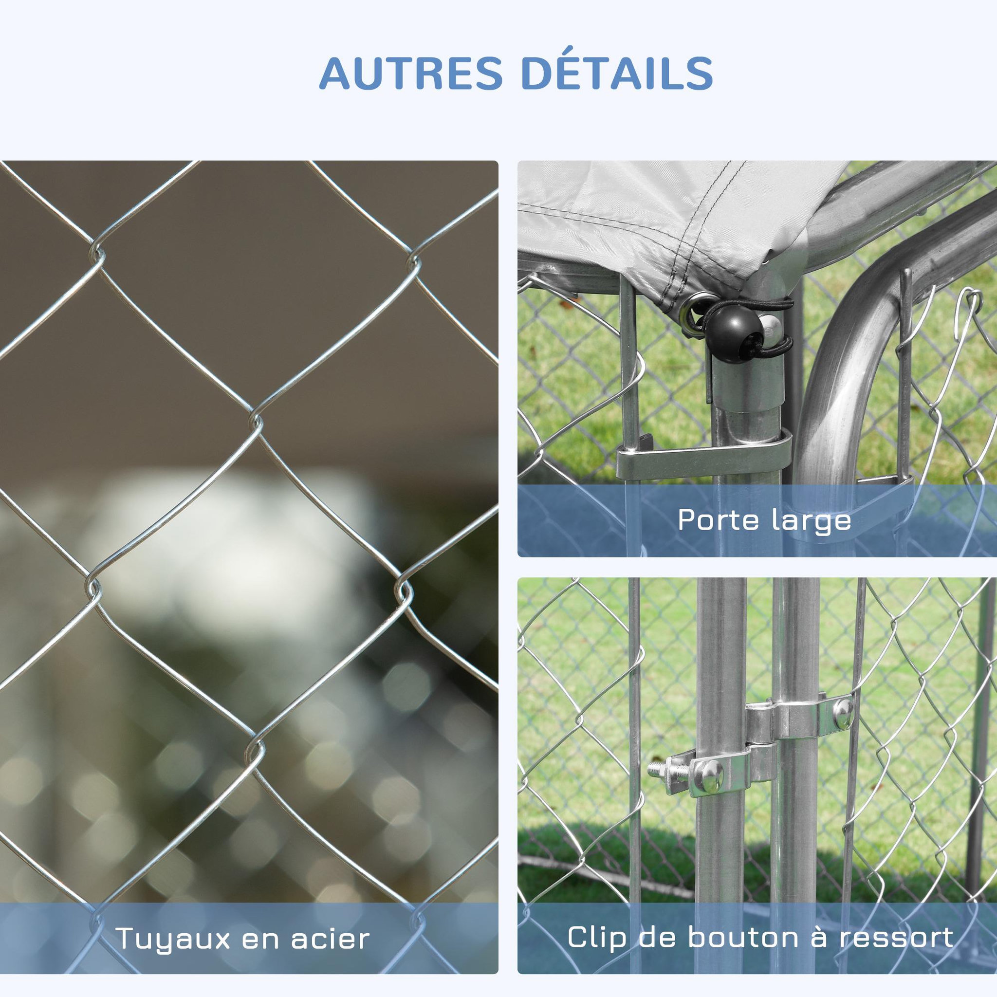 Voir la diapositive 6 : PAWHUT Chenil extérieur avec toit pour chien 5 m² - parc grillagé 230 x 230 x 175 cm - espace couvert - acier galvanisé