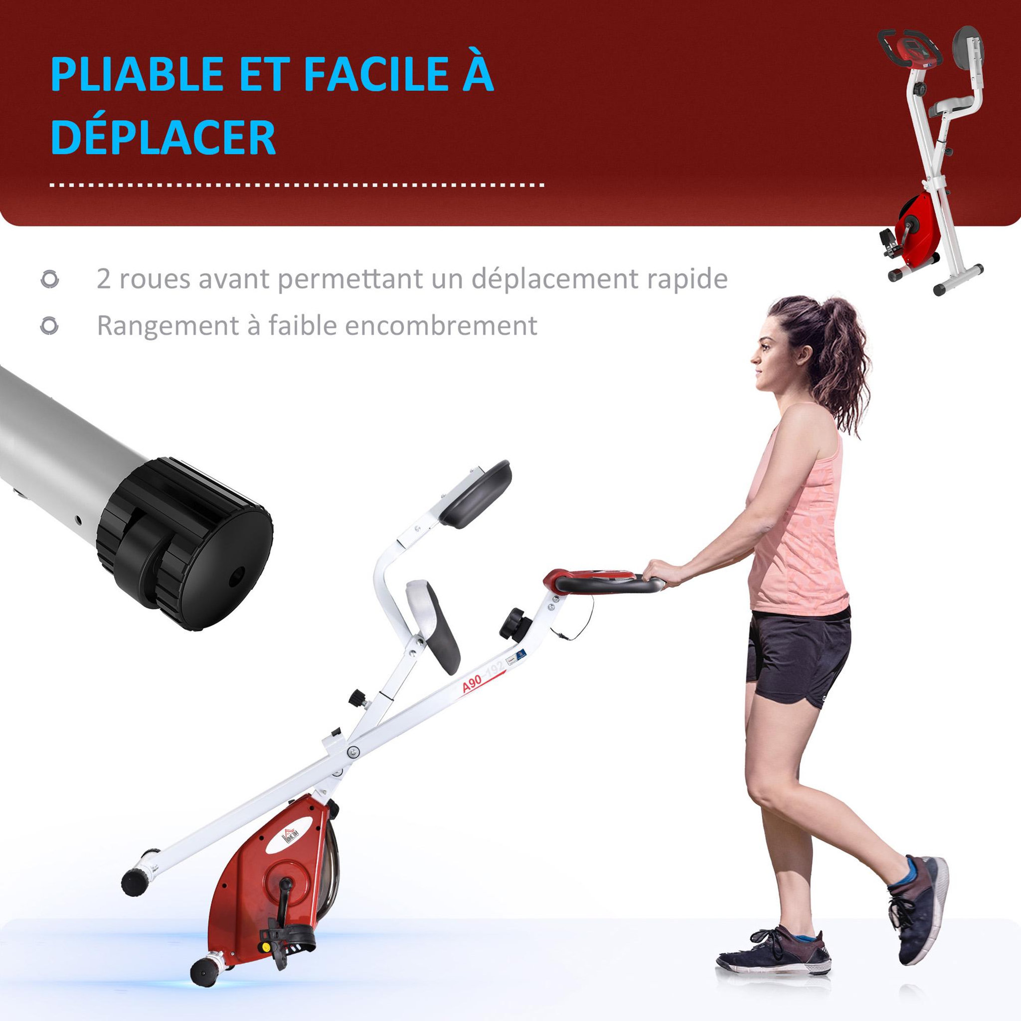 Voir la diapositive 6 : HOMCOM Vélo d'appartement pliable - collaboration Aosom.fr x FFHandball - 8 niv. résistance magnétique réglable