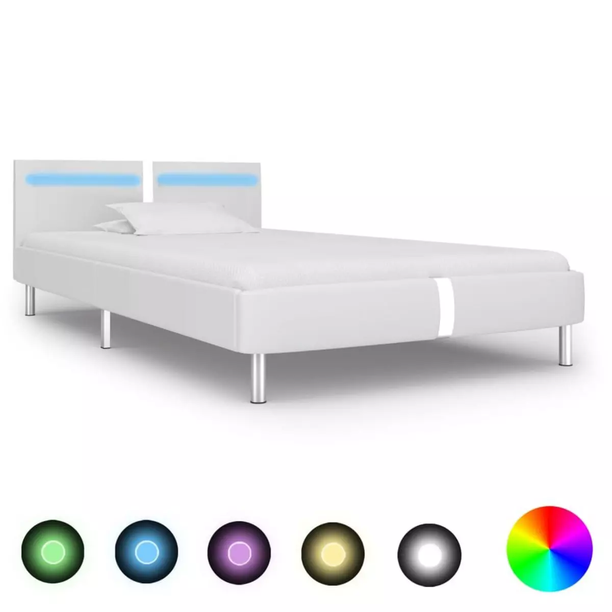 VIDAXL Cadre de lit avec LED Blanc Similicuir 90 x 200 cm