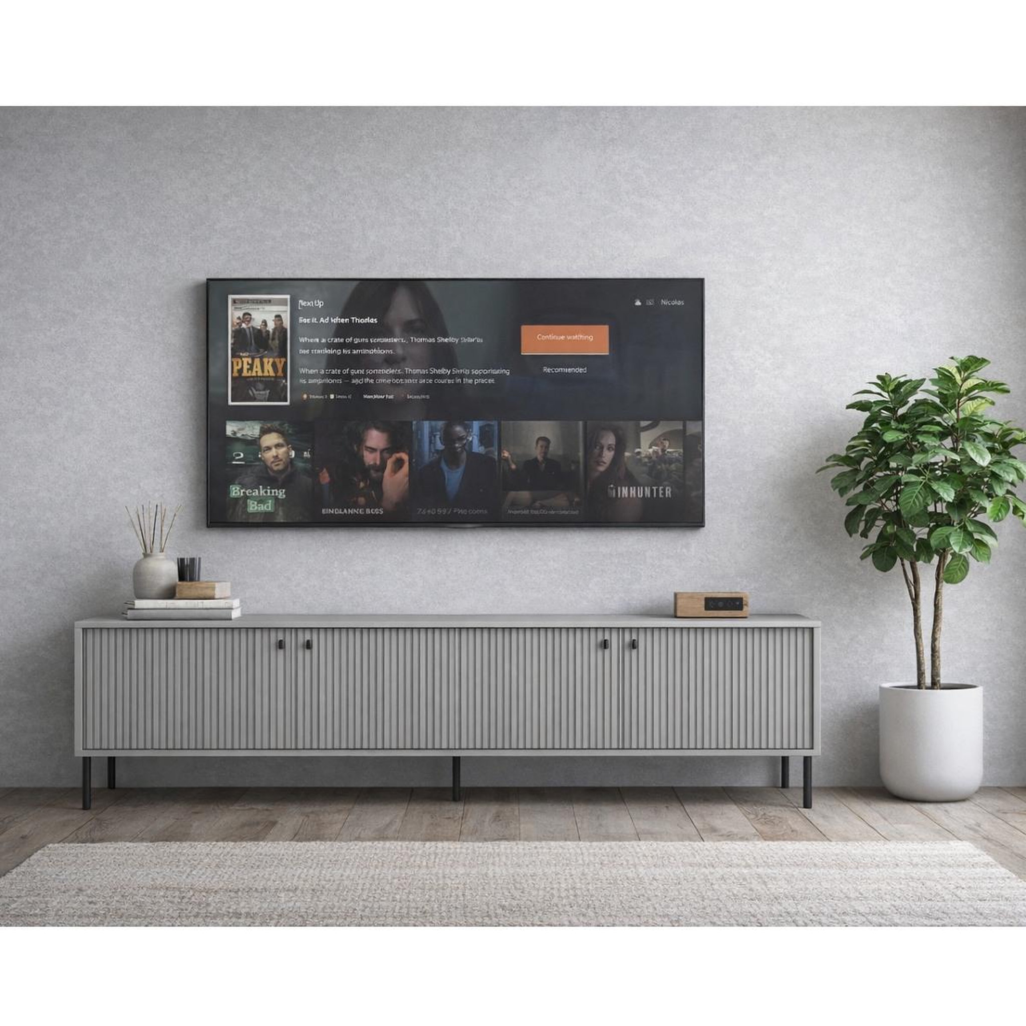 Voir la diapositive 2 : JLC KREATION Meuble tv moderne gris 210cm simy