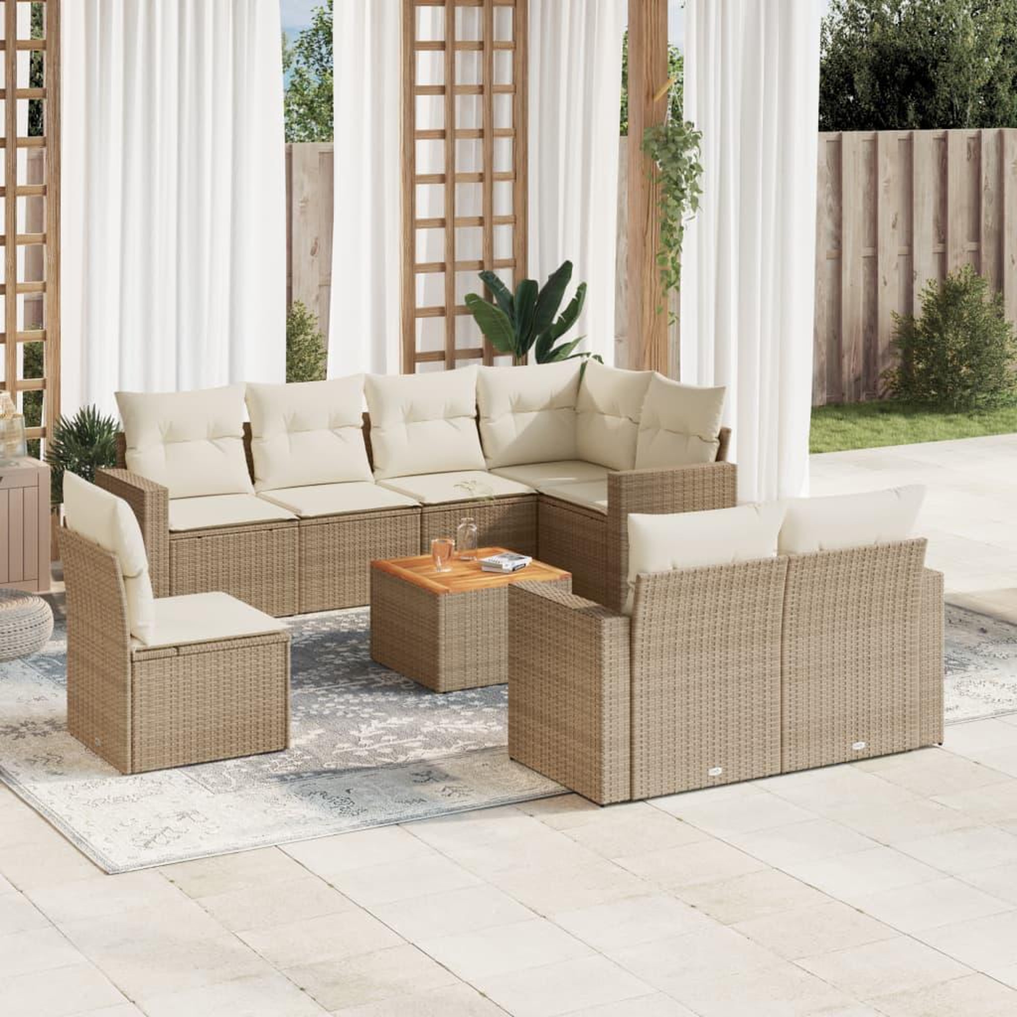 VIDAXL Salon de jardin avec coussins 9 pcs beige resine tressee