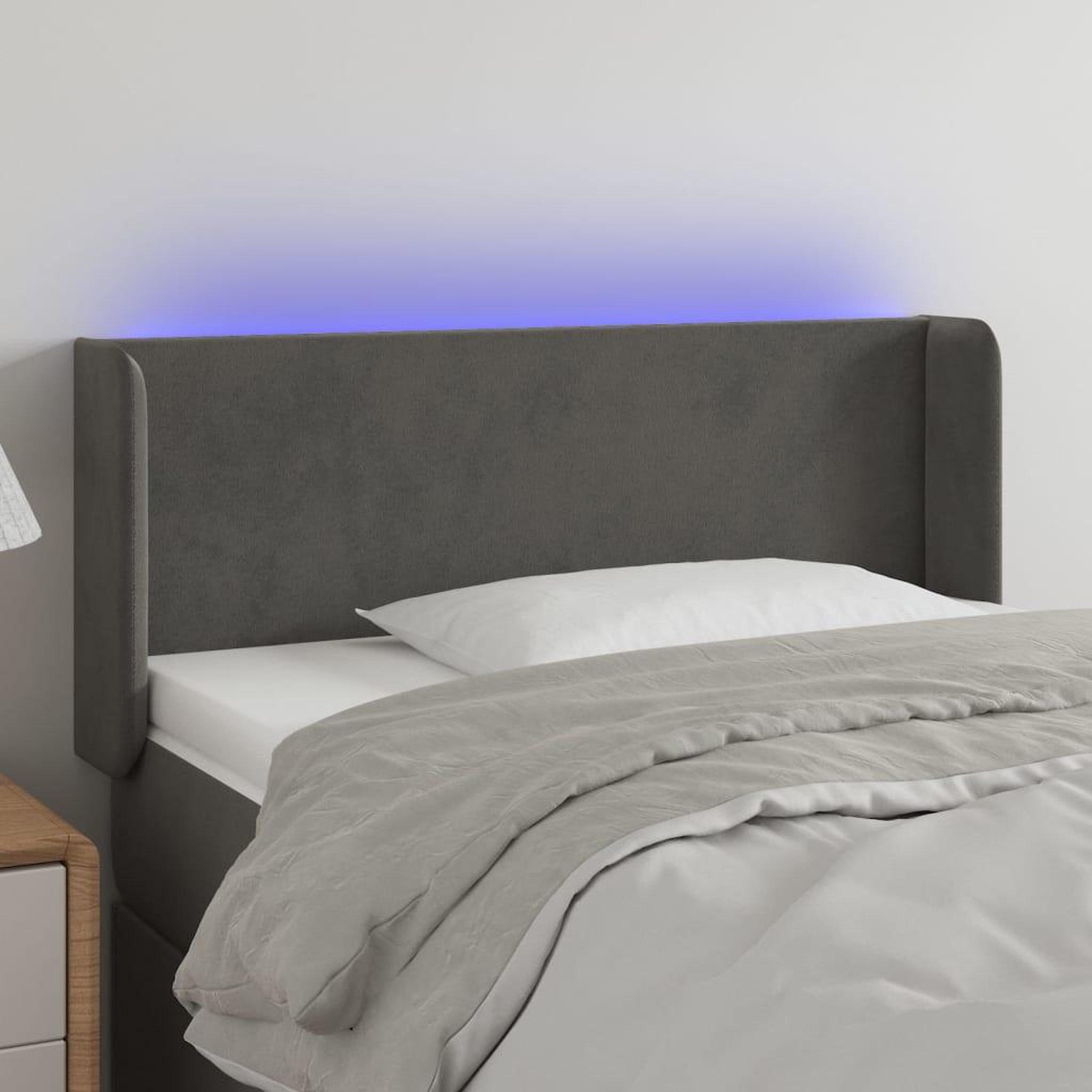 Voir la diapositive 1 : VIDAXL Tete de lit a LED Gris fonce 103x16x78/88 cm Velours