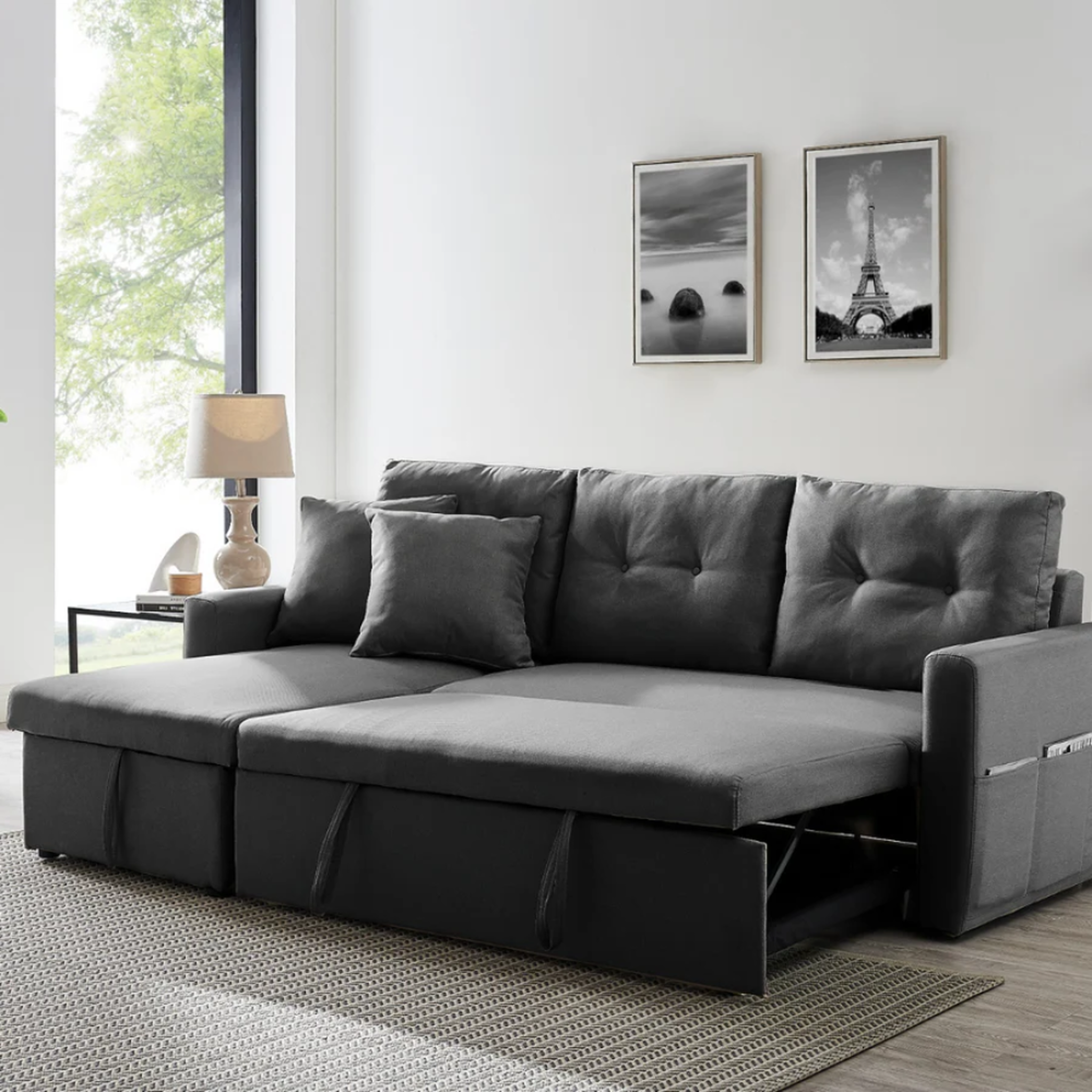 Voir la diapositive 6 : CONCEPT USINE Canapé d'angle 4 places convertible gris malmo