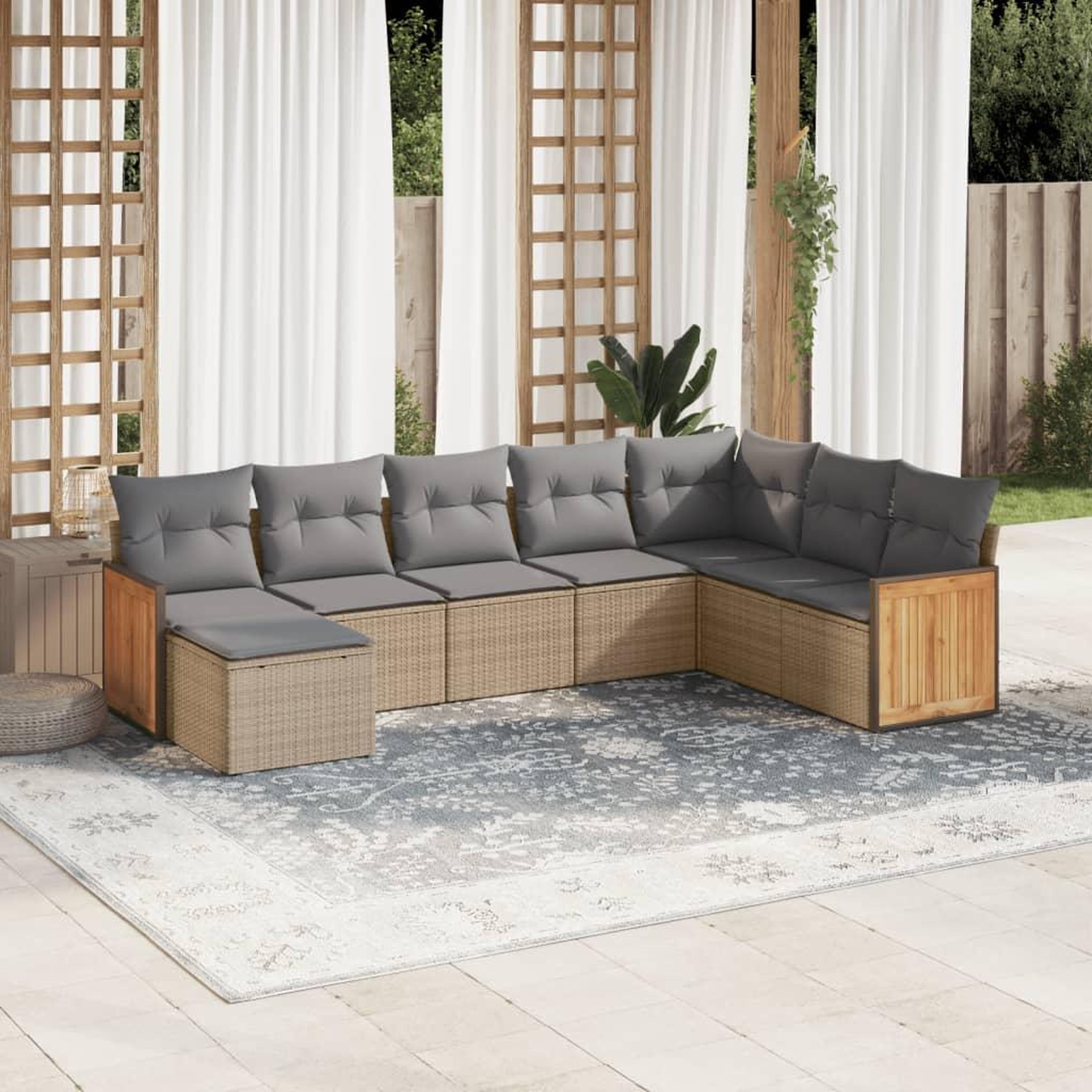 VIDAXL Salon de jardin avec coussins 8 pcs beige resine tressee