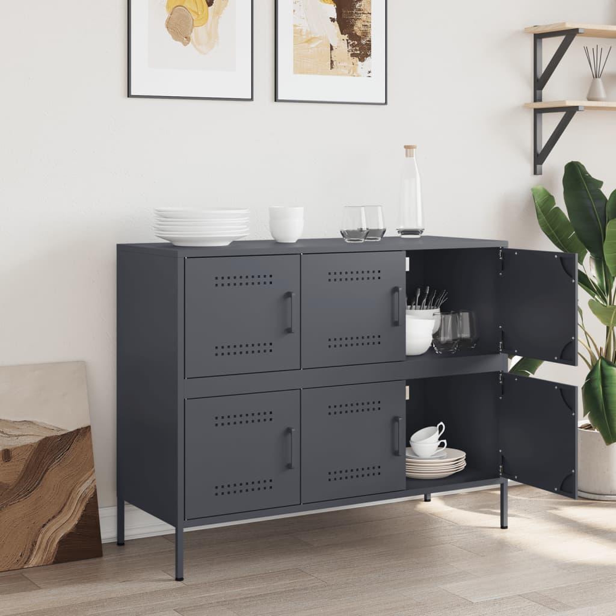 Voir la diapositive 3 : VIDAXL Buffet anthracite 100,5x39x79 cm acier
