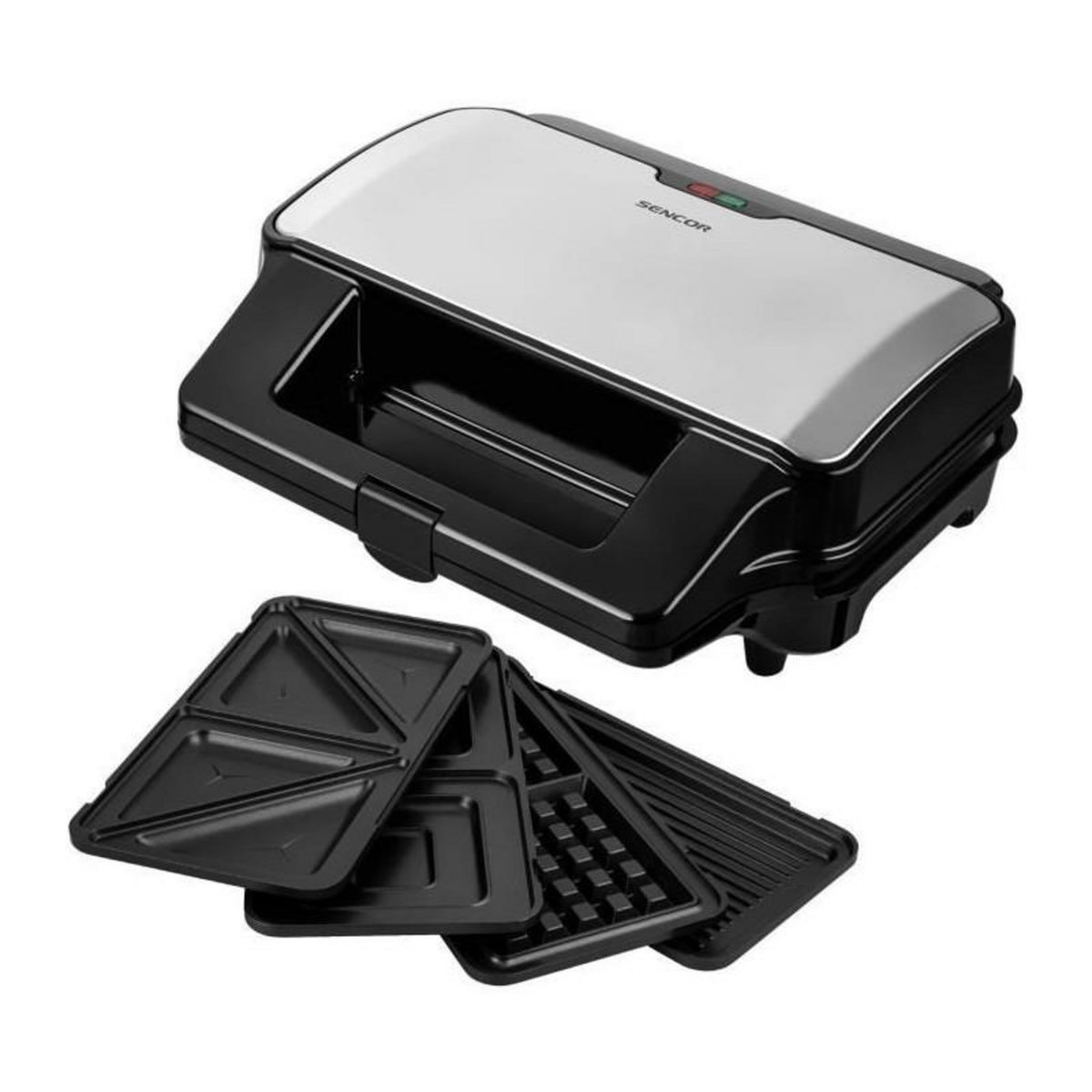 SENCO Appareil a croque-monsieur 4 en 1 - SENCOR - SSM 9940SS - 900 W - 4 plaques - Boîtier CoolTouch - Argent