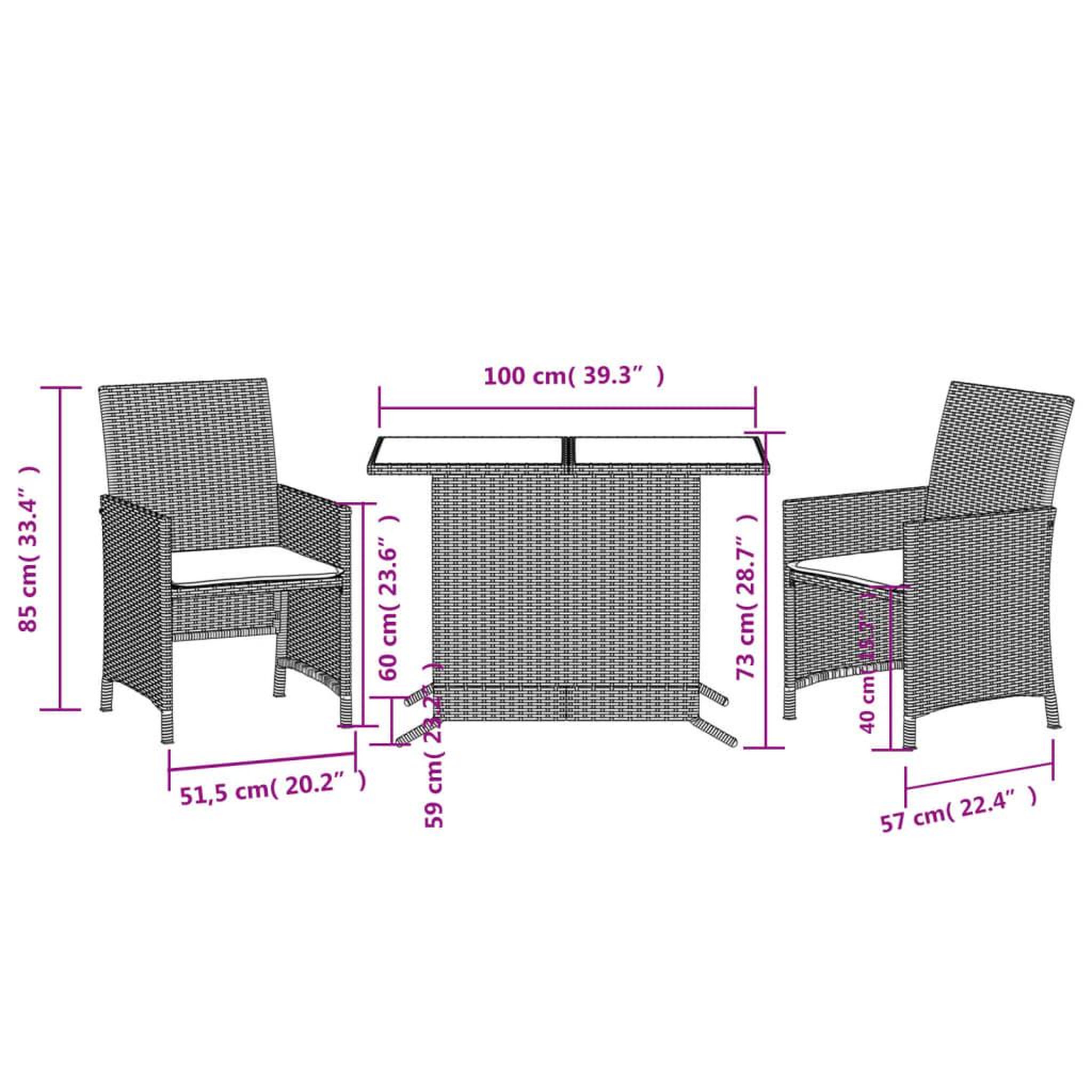 Voir la diapositive 6 : VIDAXL Ensemble de bistro 3 pcs avec coussins noir resine tressee