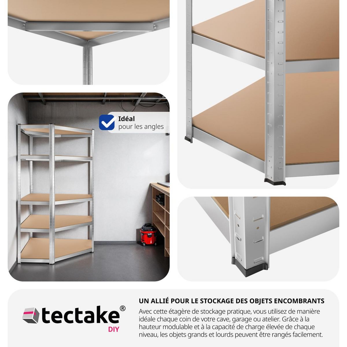 tectake Étagère pour charges lourdes structure en acier galvanisé argent 180 x 89,5 x 89,5 cm, 875 kg