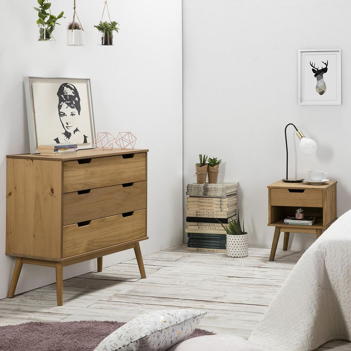 VS VENTA-STOCK Commode Bali 3 tiroirs, Fabriqué en Bois de pin Massif, glissières métalliques