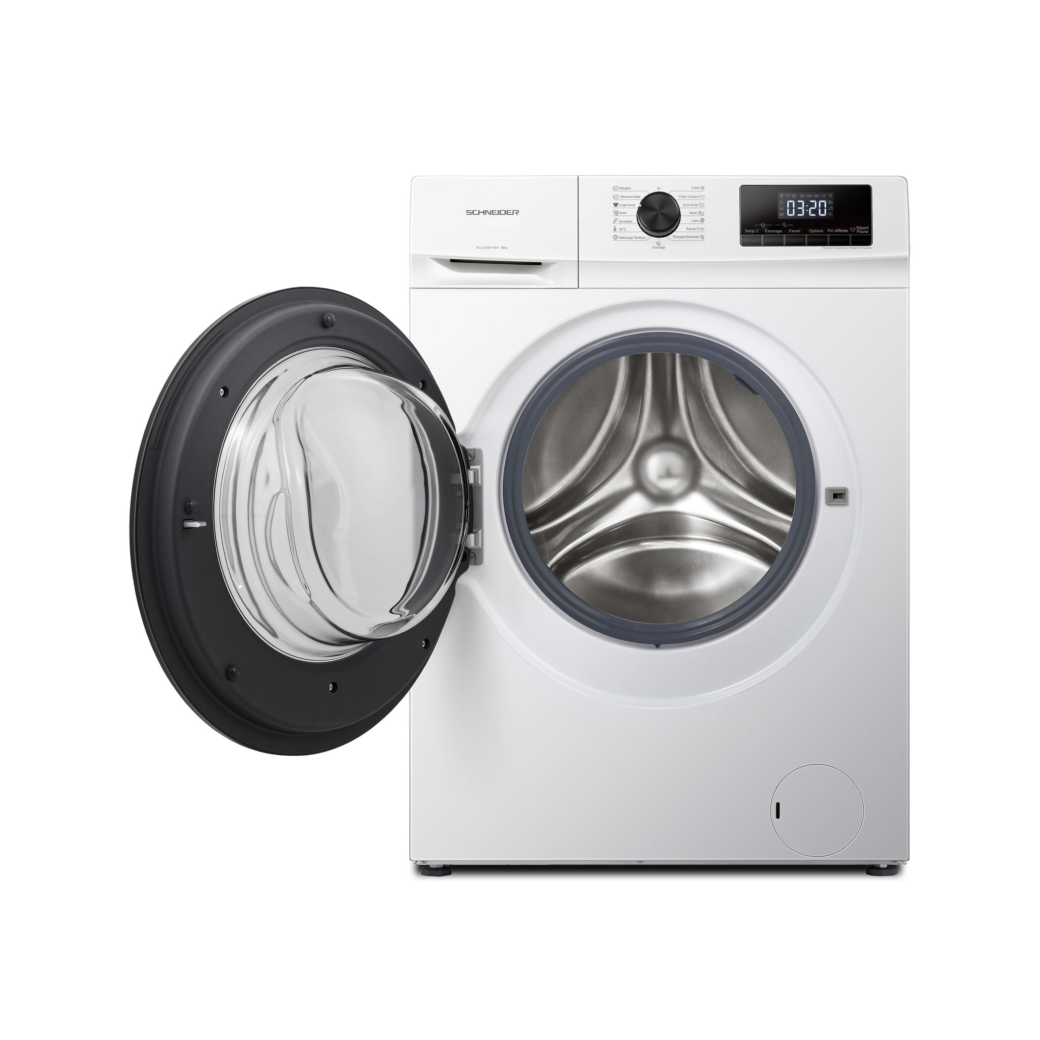 Voir la diapositive 3 : SCHNEIDER Lave linge frontal 10kg Blanc - SCLLF1014-WA