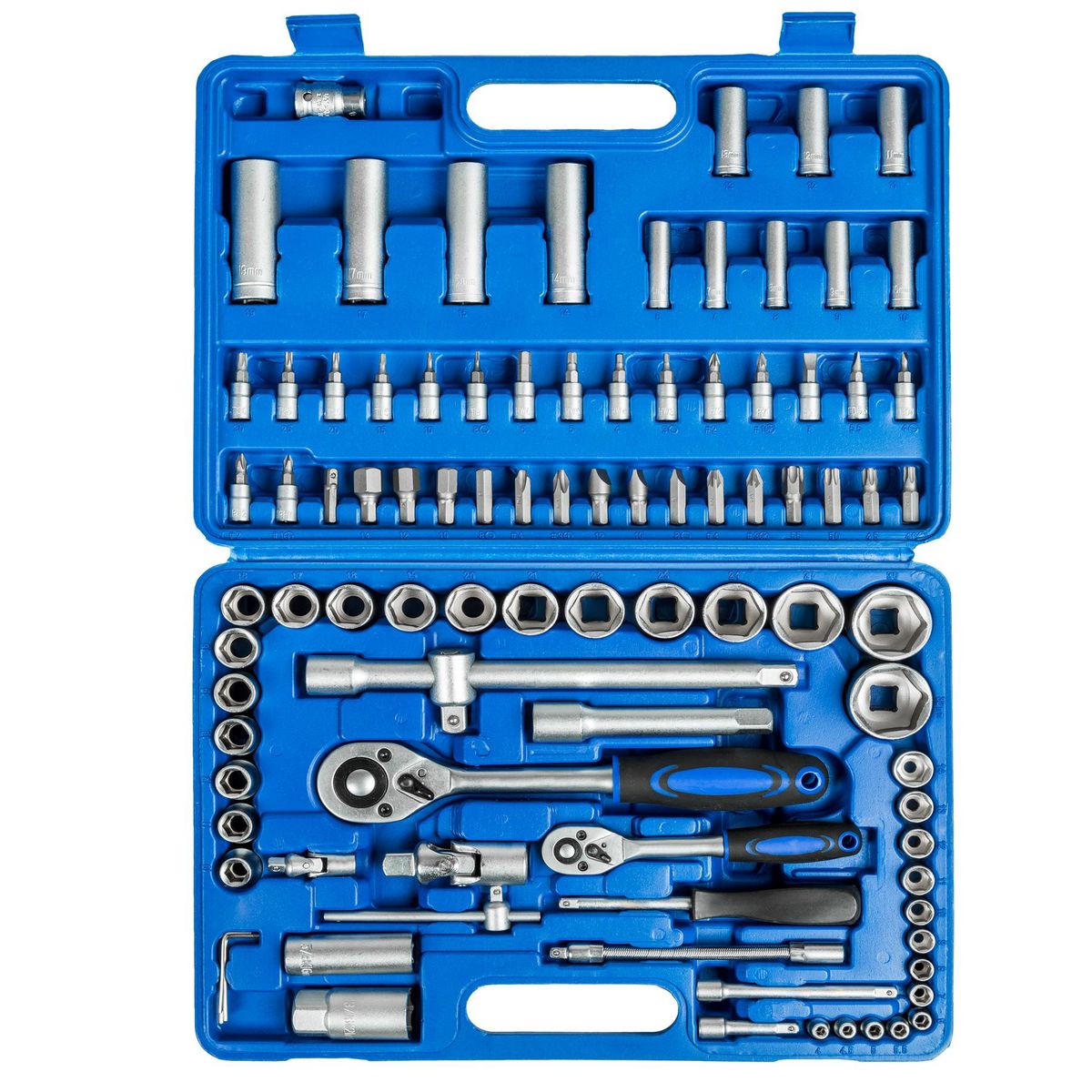tectake Jeu de clés à douille 94 pièces, 1/4 et 1/2 pouce noir