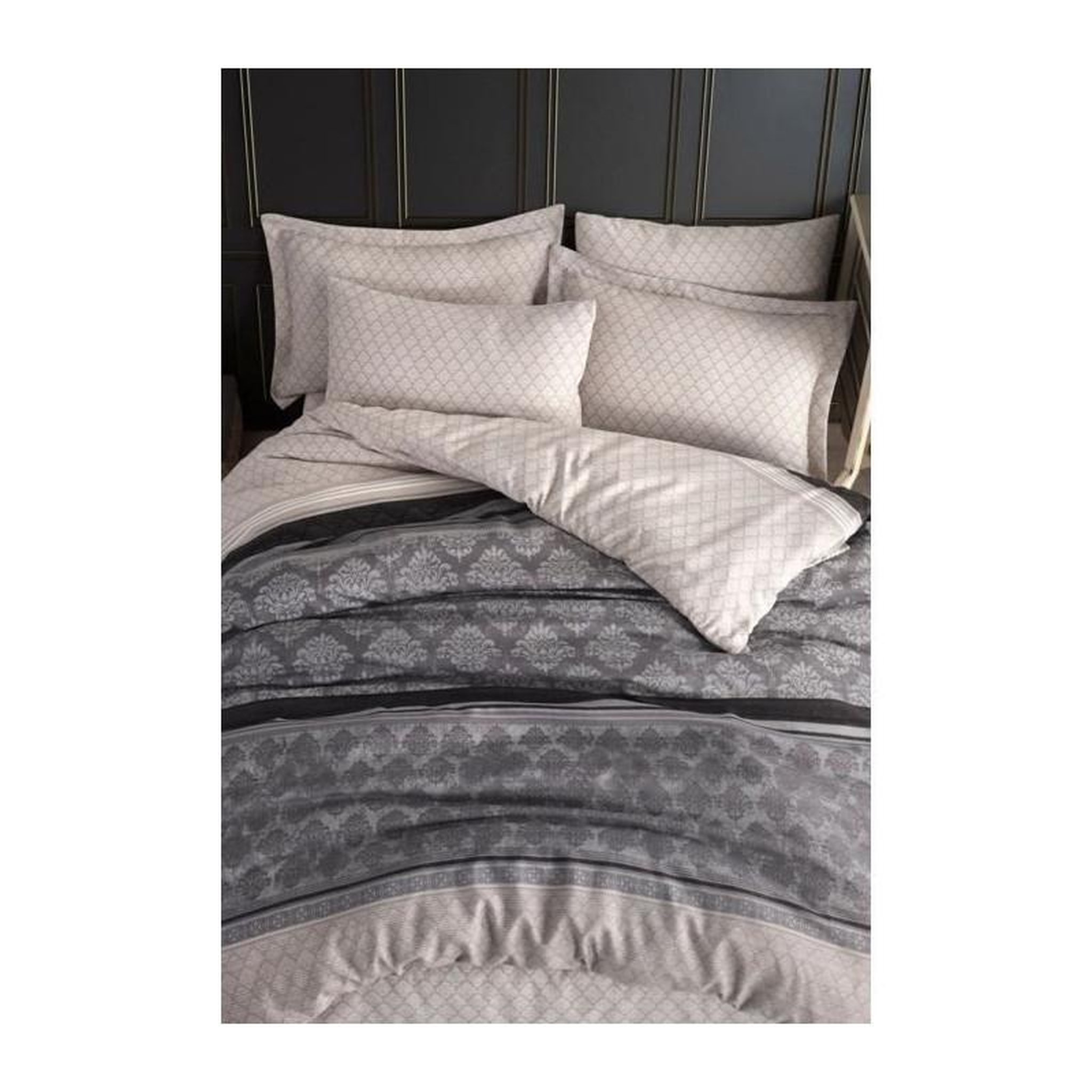 Voir la diapositive 3 : GENERIQUE Parure de lit - 1 housse de couette 220 x 240 cm + 2 taies d'oreiller 60 x 60 cm - 65% coton, 35% polyester - Gris