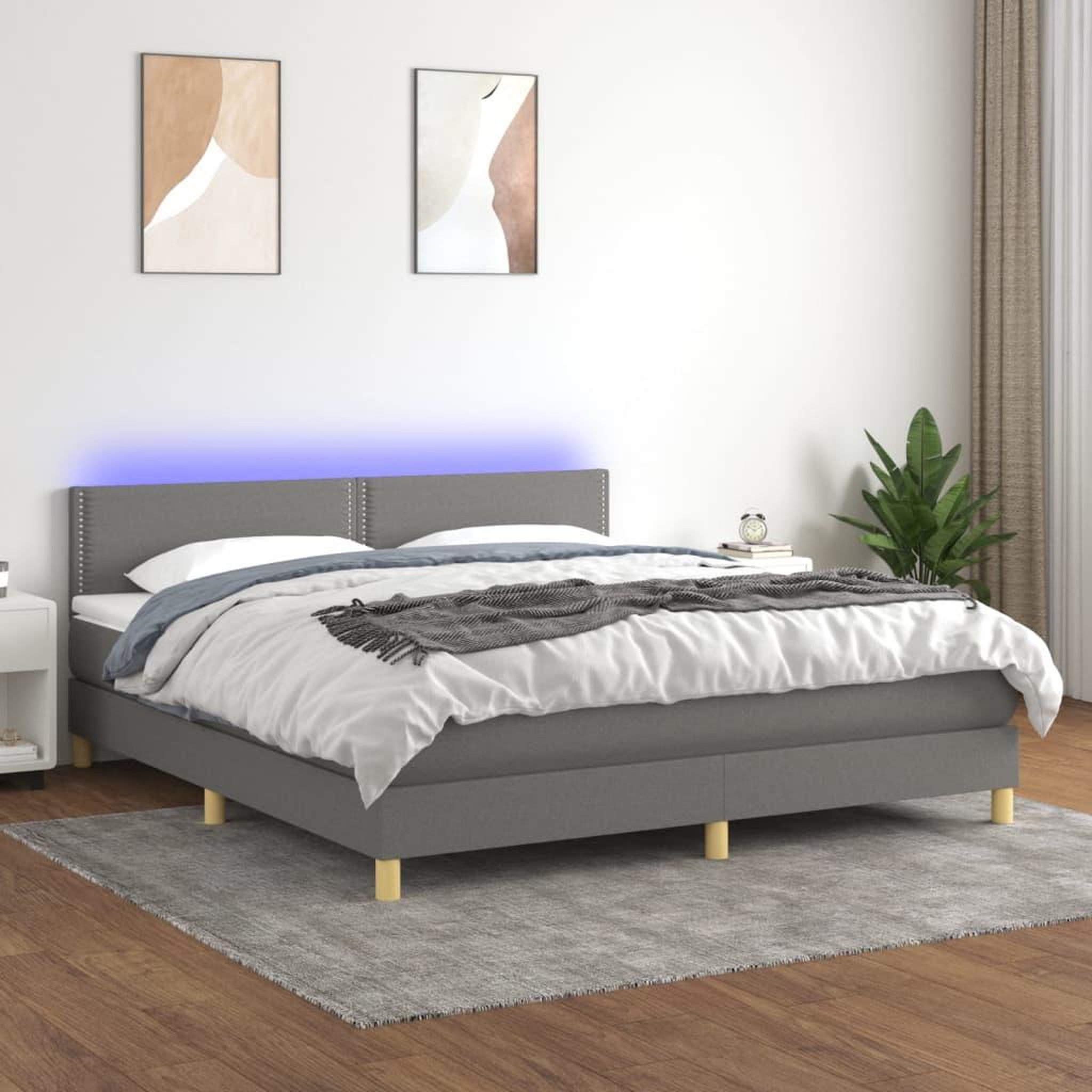Voir la diapositive 1 : VIDAXL Sommier a lattes de lit et matelas et LED Gris fonce 180x200 cm