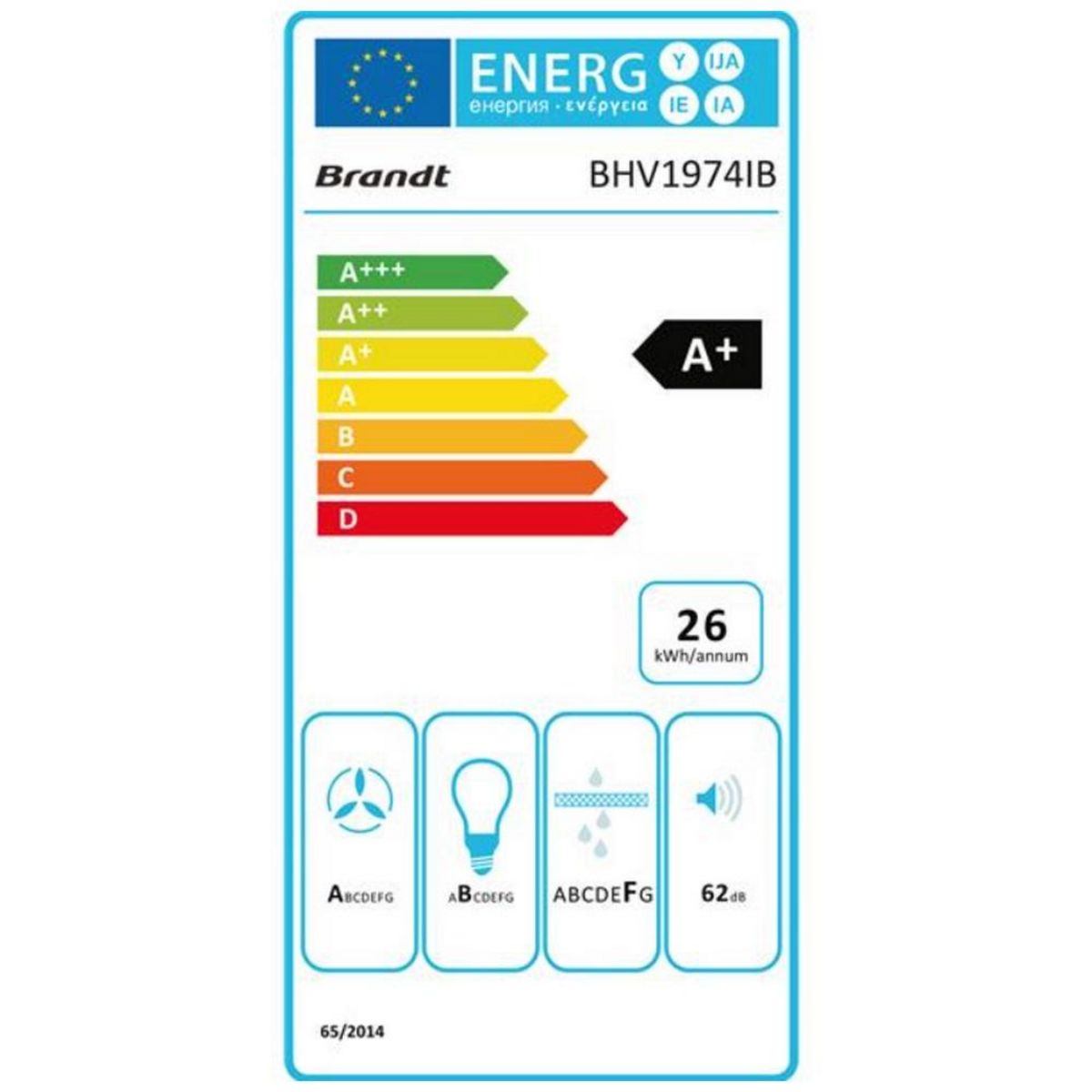 BRANDT Hotte décorative inclinée 90cm 543m3/h inox/verre - BHV1974IB